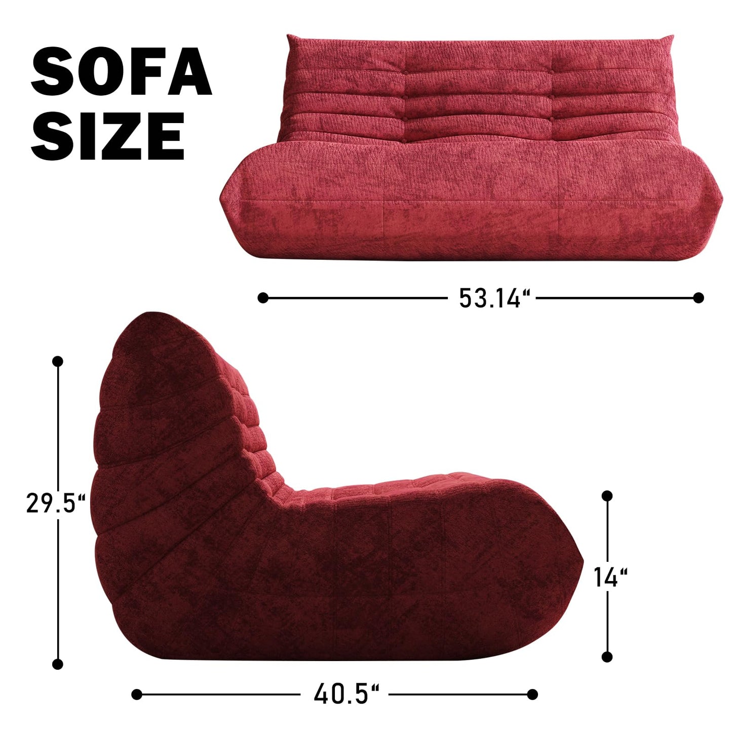 YVDNHP Bean Bag Chair, Loveseat Fireside Chair Bean Bag Sofa Large Bean Bag Chair for Adults, 2 Seater Bean Bag Chairs for Teens with High Density Comfortable Foam, Bean Bag for Living Room (Red)