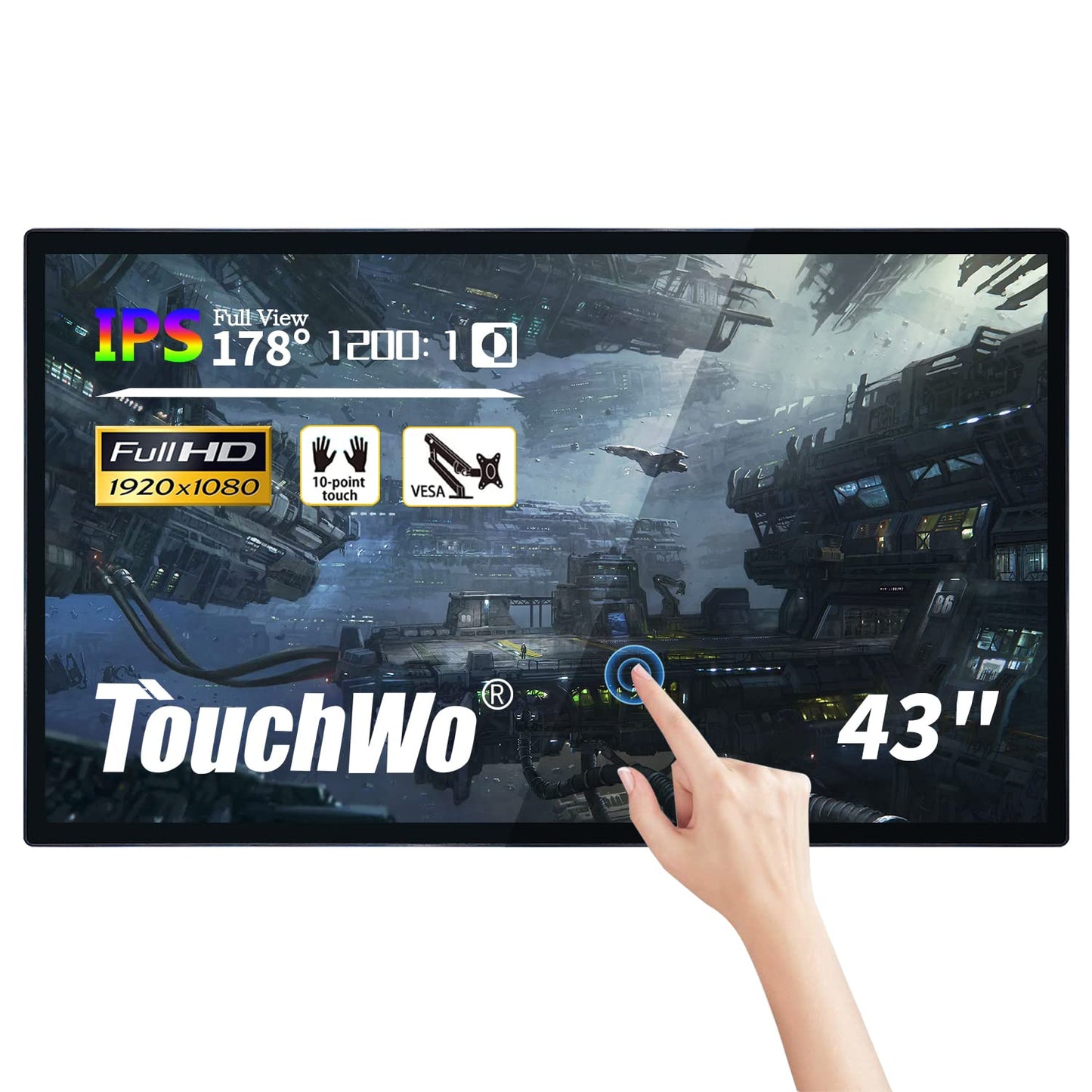 TouchWo 43 inch Interactive Touchscreen Monitor, Smart Board with 16:9 Display 1080P, Android 11 Touchscreen Electronic Whiteboard for Office and Classroom, RAM 4G & ROM 32G