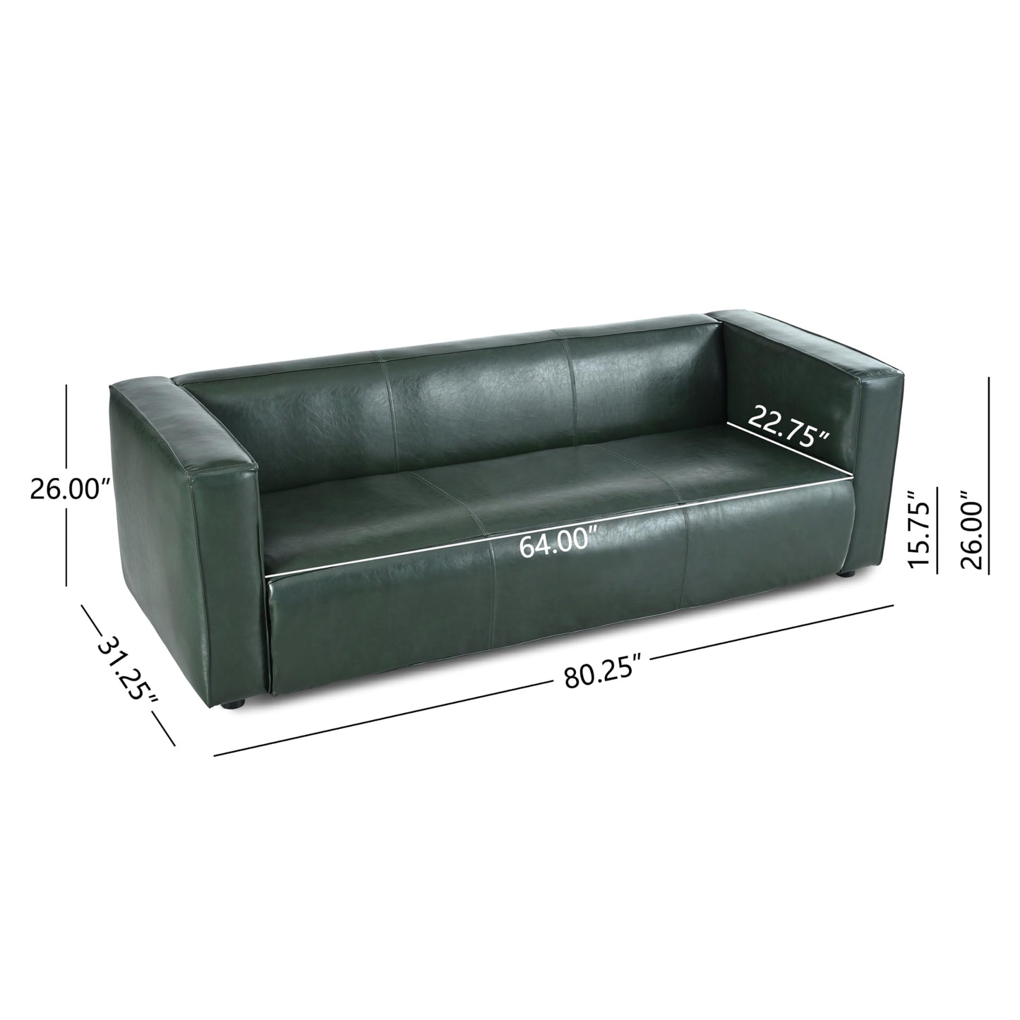 Christopher Knight Home Vevia Faux Leather Sofa, 3 Seater Couch, Upholstered Sofa, Large Lounge Chair, Birch Wood Legs Armchair, Classic Tuxedo Design Couch for Living Room Bedroom, Green