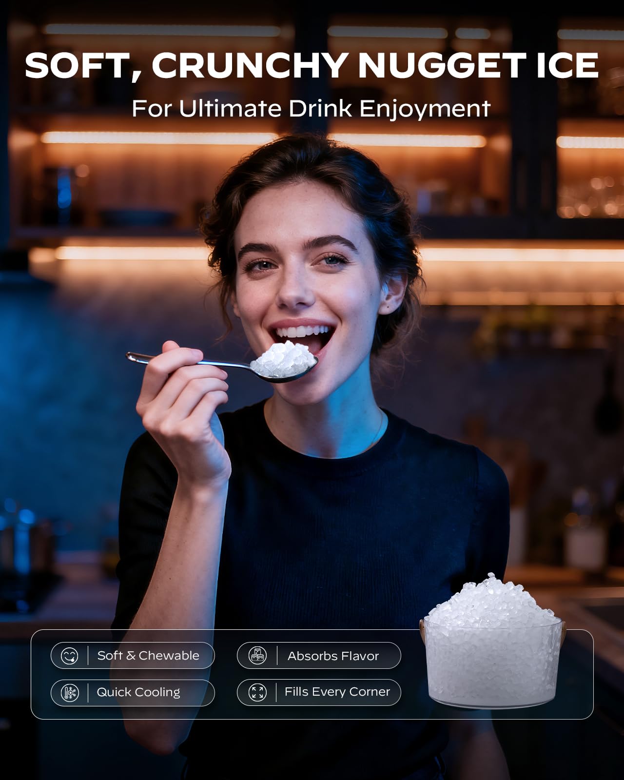 Silonn Nugget Ice Maker Countertop with App & Voice Control, 40 lbs/24H Pebble Ice Machine, 3L Water Tank, Self Cleaning Sonic Ice Maker, Soft Chewable Ice for Home, Kitchen, Party
