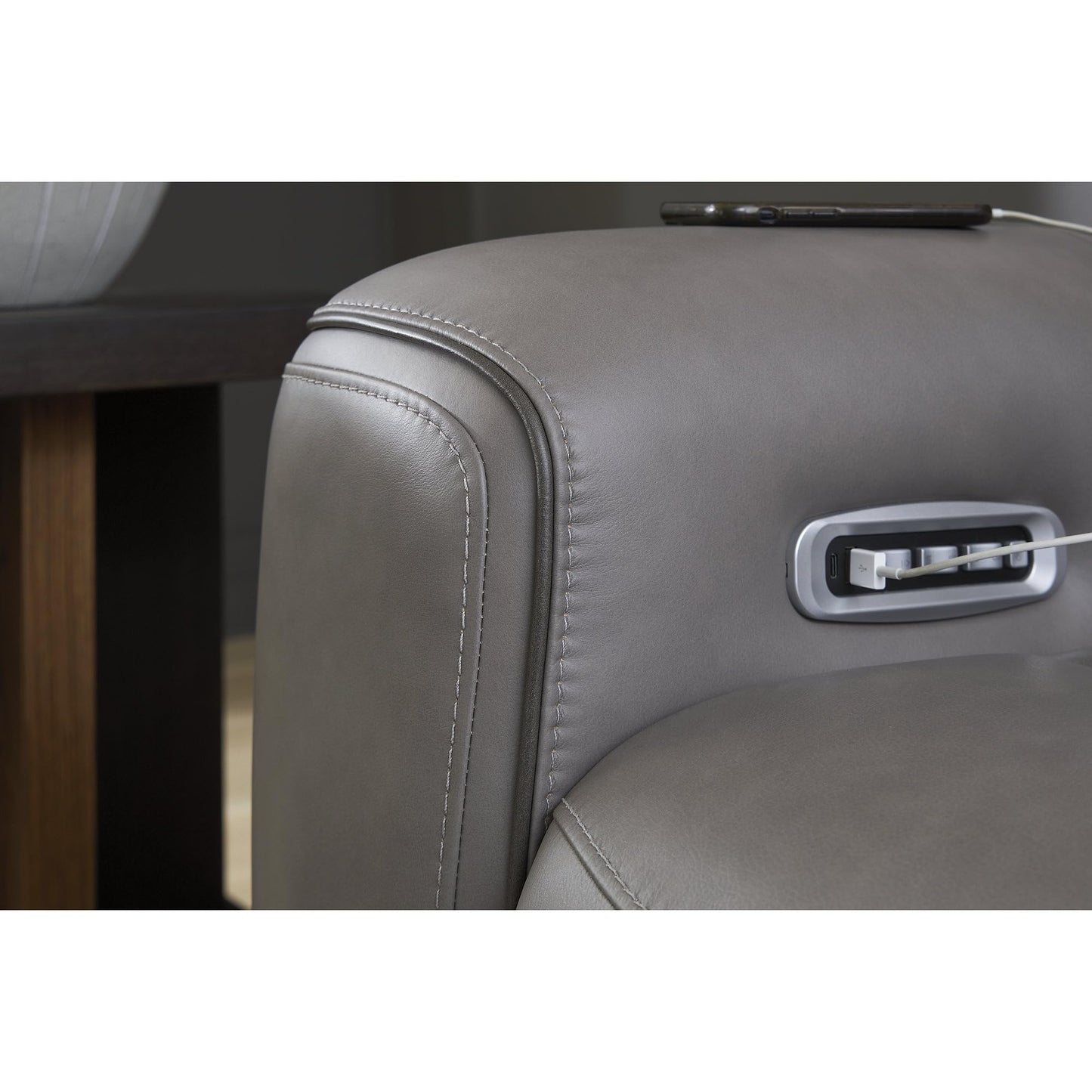 Signature Design by Ashley 5Z-Dreamlight Modern Leather Match Power Reclining Sofa with Drop Down Table, Massage System and Adjustable Headrest, Gray