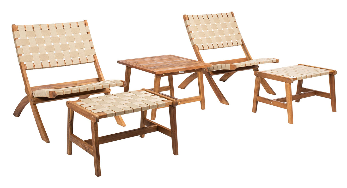 SAFAVIEH Outdoor Collection Darryl Acacia Wood 5-Piece Patio Set PAT7078A, Natural/Light Brown