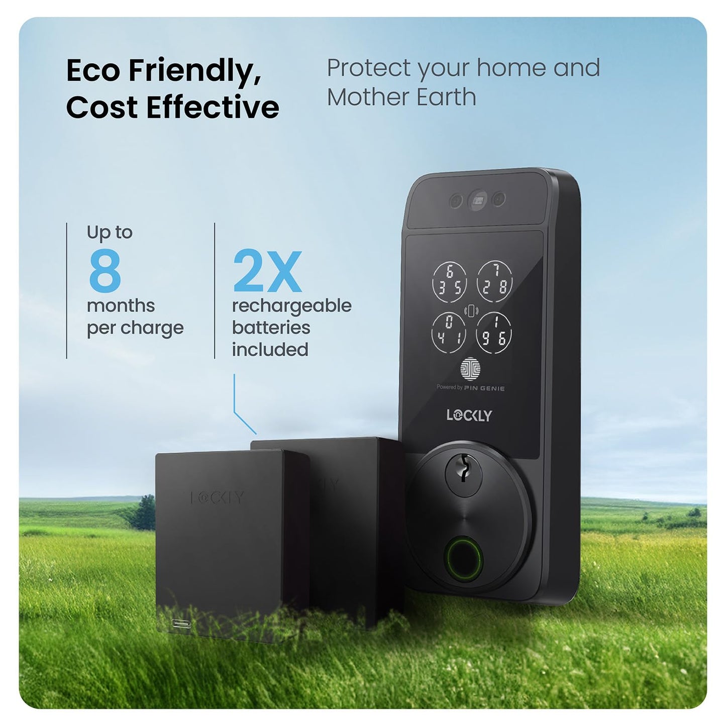 Lockly Visage Zeno Series Smart Lock, Facial Recognition & Fingerprint Keyless Entry Door Lock, Built-in Wi-Fi Deadbolt with Apple Home Key, PIN Genie Keypad, App Remote Control, Easy Installation