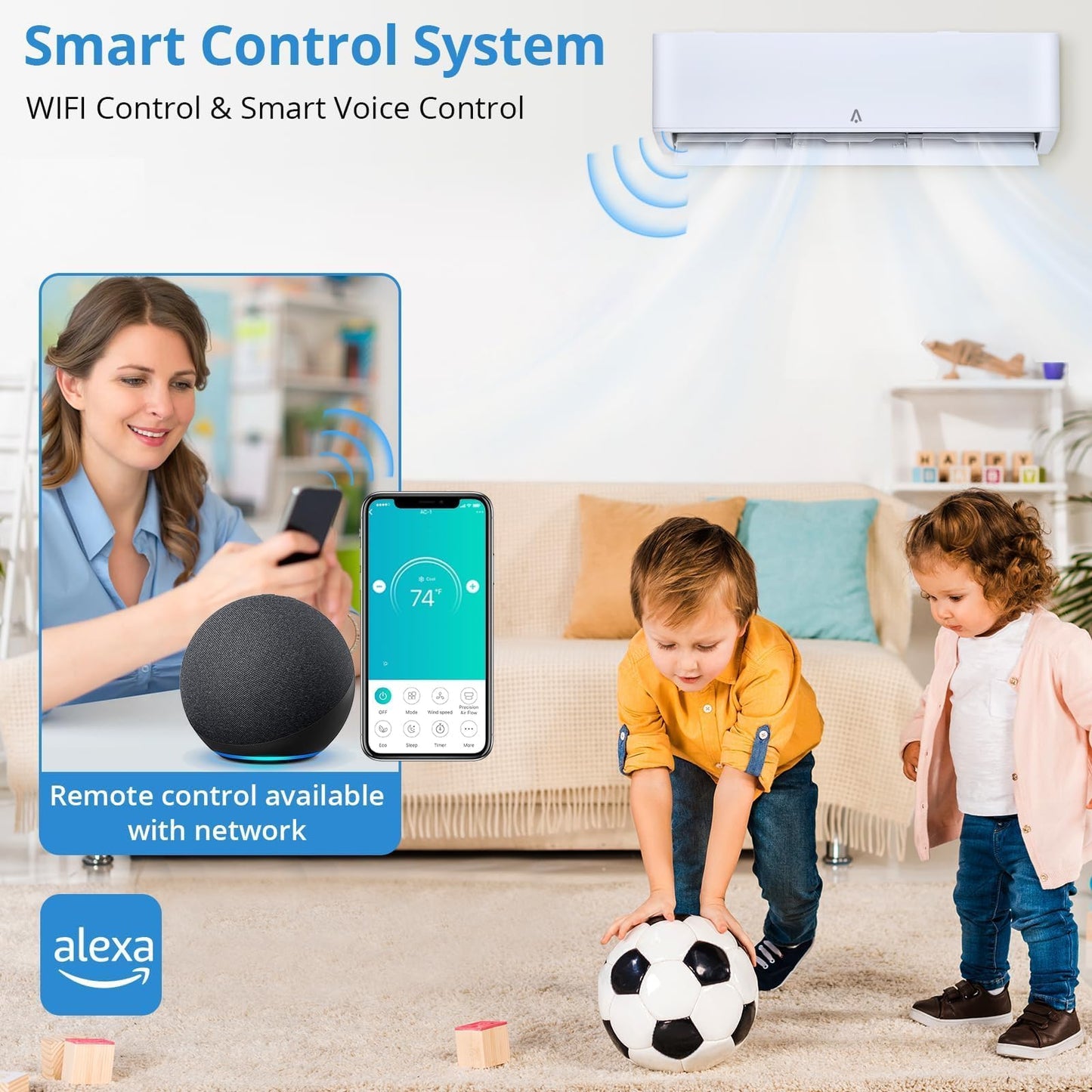 24,000 BTU Mini Split Air Conditioner and Heat Pump, Cools & Heats Up to 1,500 Sq.ft., 230V Inverter AC with WiFi, Alexa Control, DIY Installation Kit, Ultra-Quiet, Energy Efficient, 21 SEER2