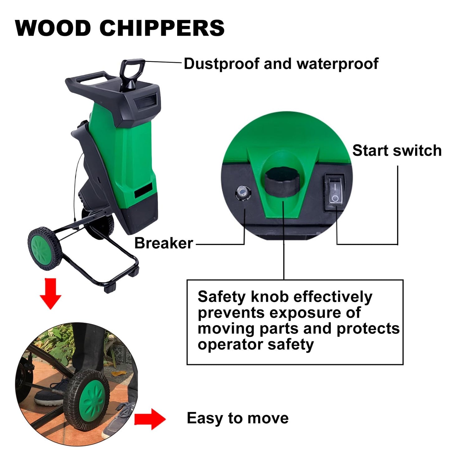 Electric Wood Chipper Shredder 2400W Mulcher with 50L Collection Bag for Lawn and Garden Use