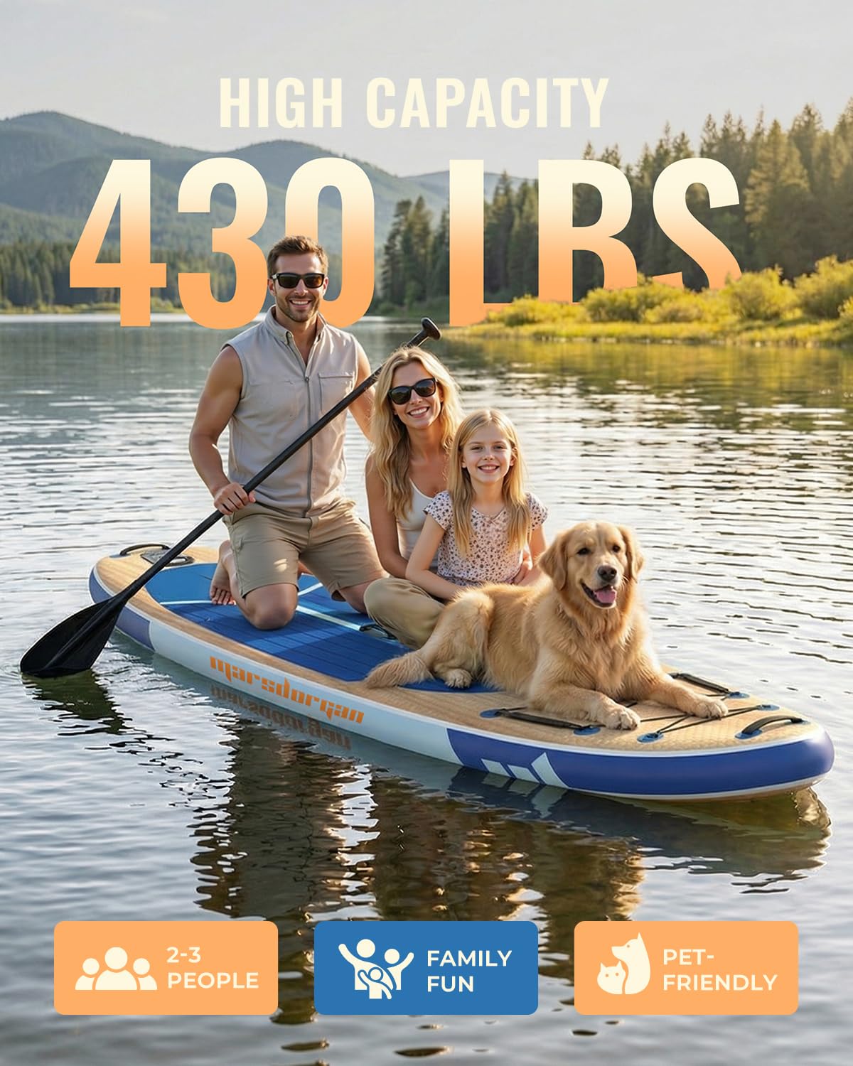 Marsdorgan 11' Inflatable Paddle Board Light Oak w/Seat | Extra Wide SUP Non-Slip for Adults Youth | Stable for Lake Ocean, 2-Blade Paddle + 10L Dry Bag Included