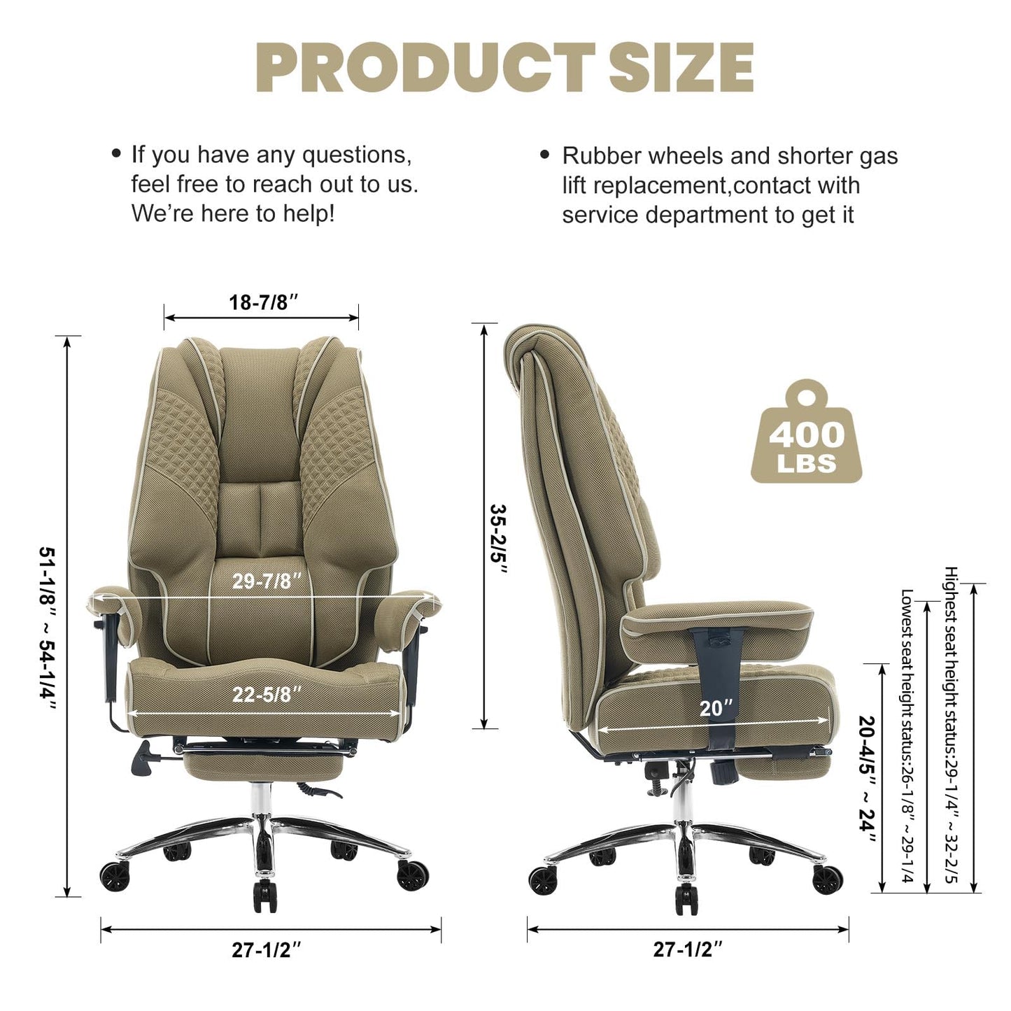 EXCEBET Big and Tall Office Chair 400lbs Wide Seat, Leather High Back Executive Office Chair with Lumbar Support, Ergonomic Chairs Padded Armrests & Thick Cushion (Mesh Green)