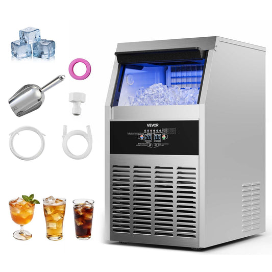 VEVOR Commercial Ice Maker Machine, 160 lbs/24h with 30 lbs Storage Capacity, Built-in/Freestanding/Under Counter, Stainless Steel Ice Maker with LED Display & Self-Cleaning, for Home Bar Restaurant