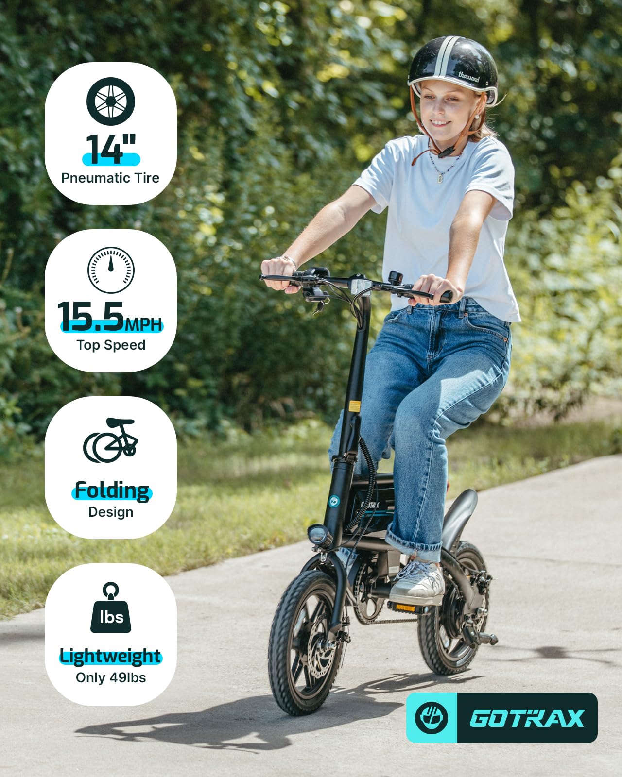 Gotrax Nano 14" Folding Electric Bike, Max Range 25Miles(Pedal-Assist) & Max Speed 15.5Mph, Power by 350W Motor, Adjustable Seat & Dual Fenders, Commuter Electric Bicycle for Adults White