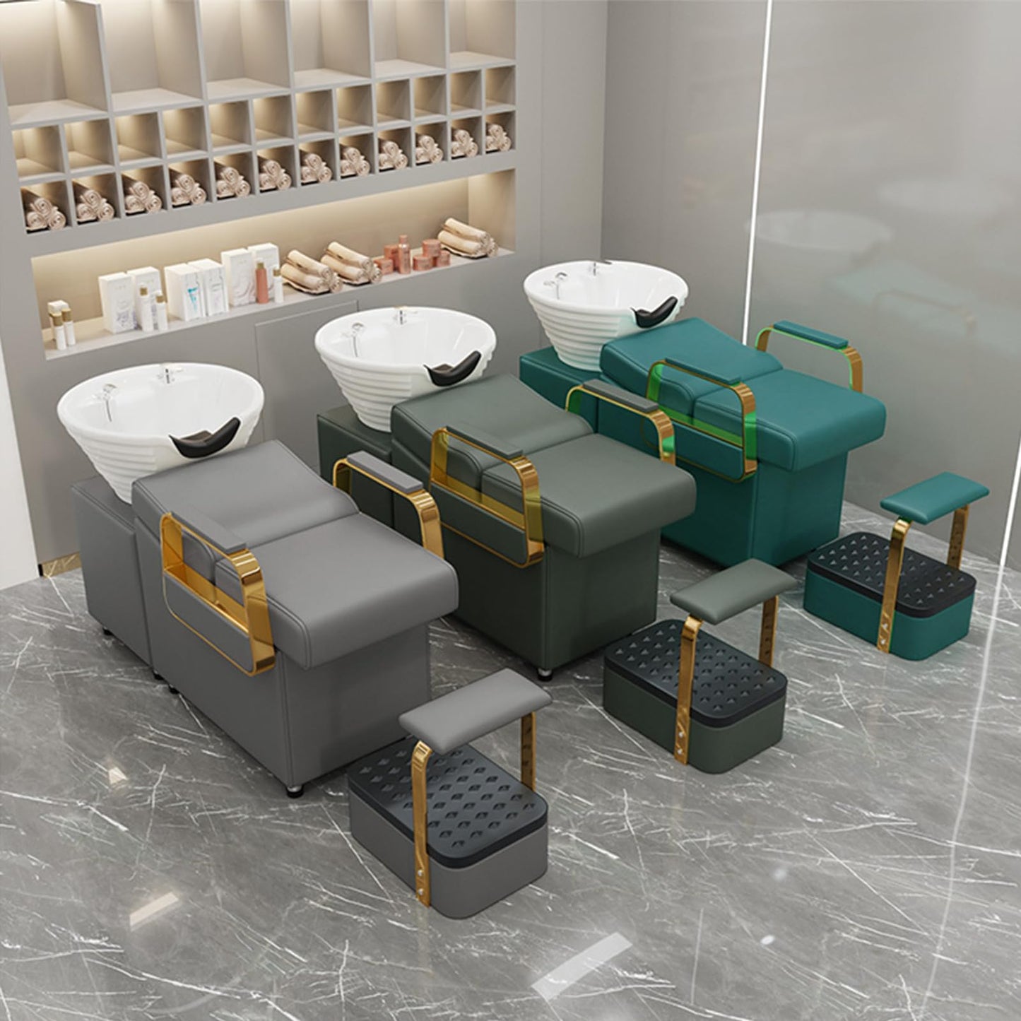 Shampoo Backwash Unit with White Porcelain Bowl, Salon Sink Hair Wash Chair Shampoo Station,Beauty Spa Massage Hairdressing Equipment,D