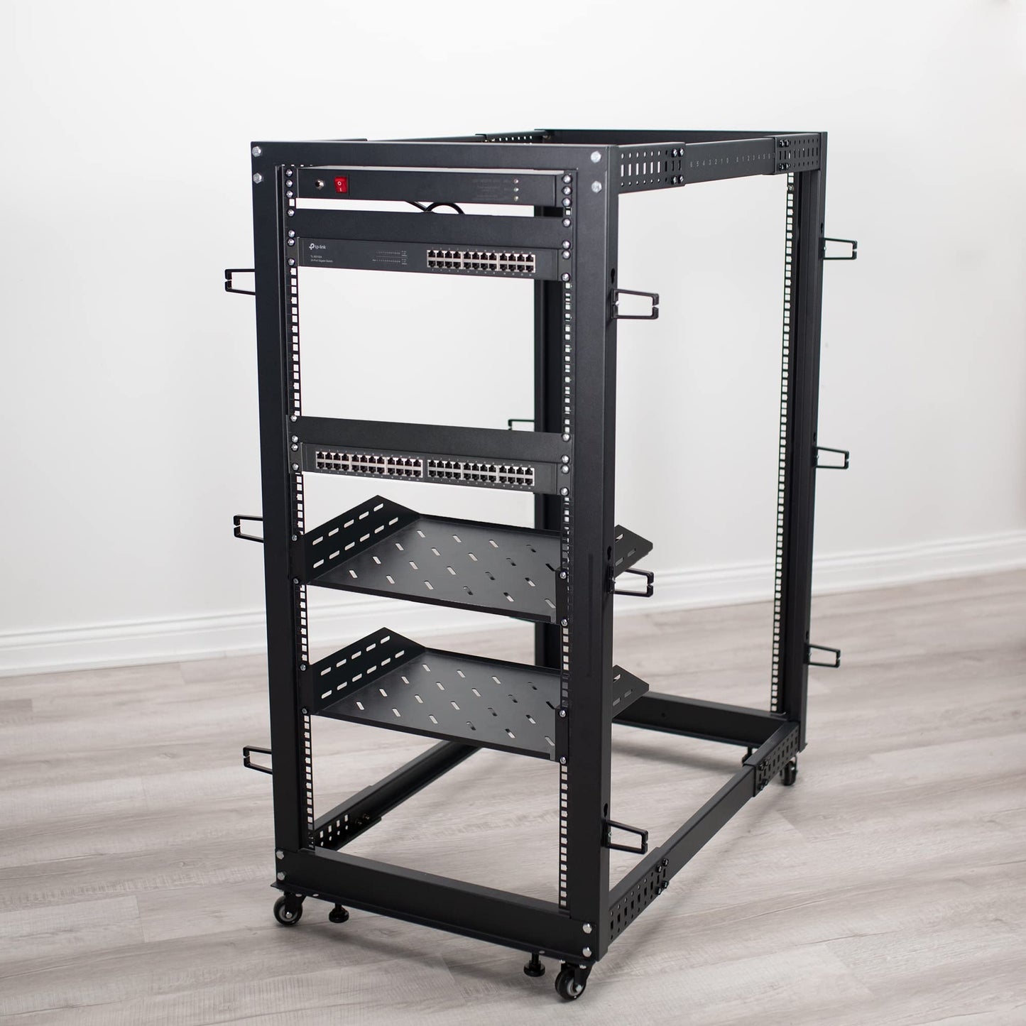 VIVO 25U Freestanding Server Rack, Mobile Open Frame 22 to 40 inch Adjustable Network Server Cart, Black, CART-SR25U