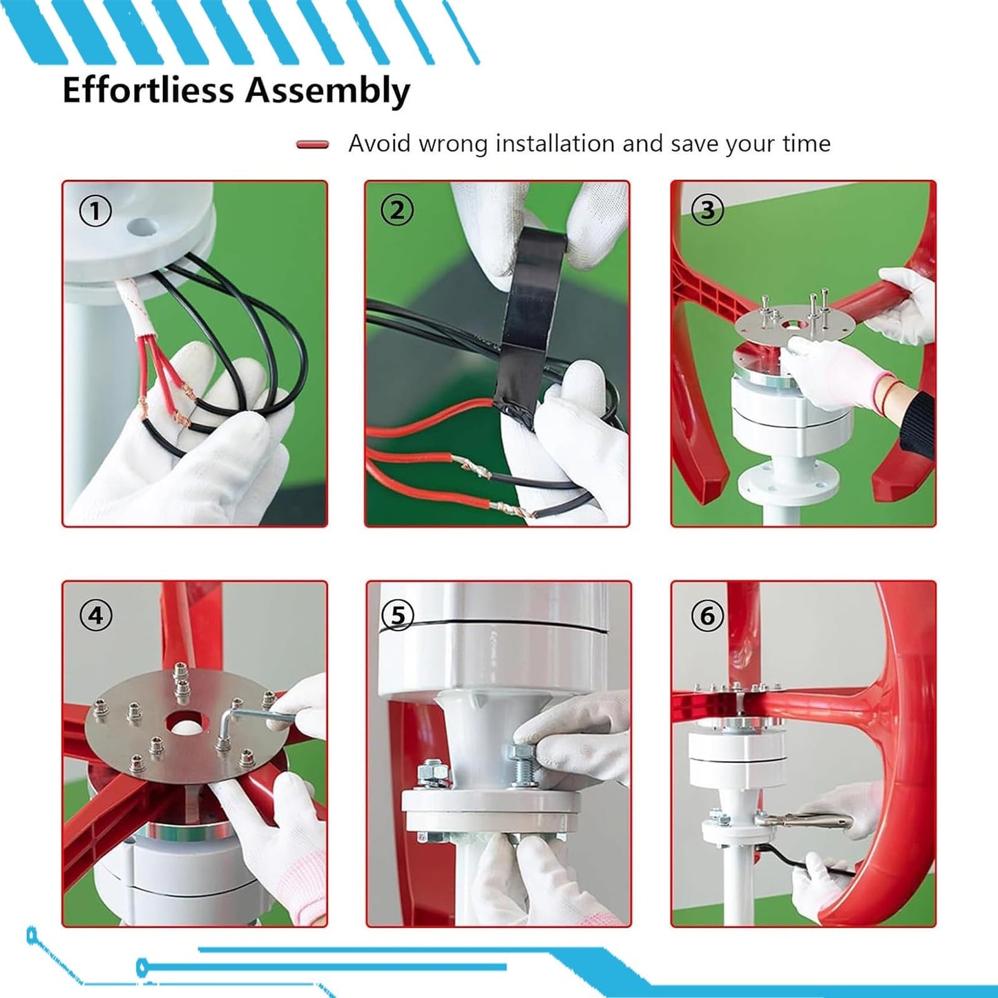 CLPYING 16000W Wind Turbines Generator,5 Blades 12V/24V/48V Vertical Axis Wind Turbines Generator Kit,3 Phase AC Permanent Magnet Generator Kit for Home Hybrids Streetlight Use(Red,48V)
