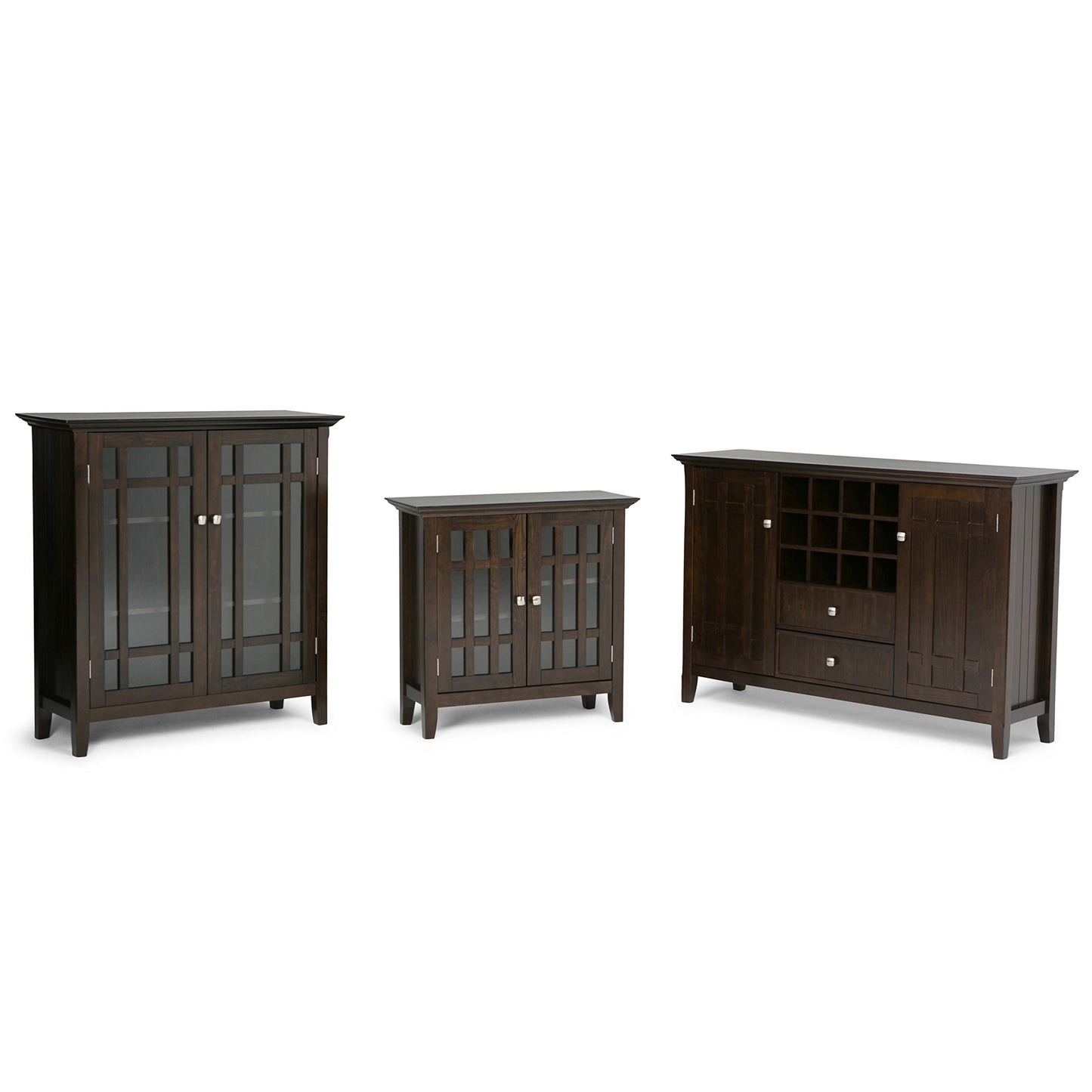 SIMPLIHOME Bedford Buffet - 54 inch Wide Solid Wood 3-Door Sideboard Buffet with Wine Rack in Brunette Brown, Transitional Cabinet for Dining Room or Kitchen with Adjustable Shelves