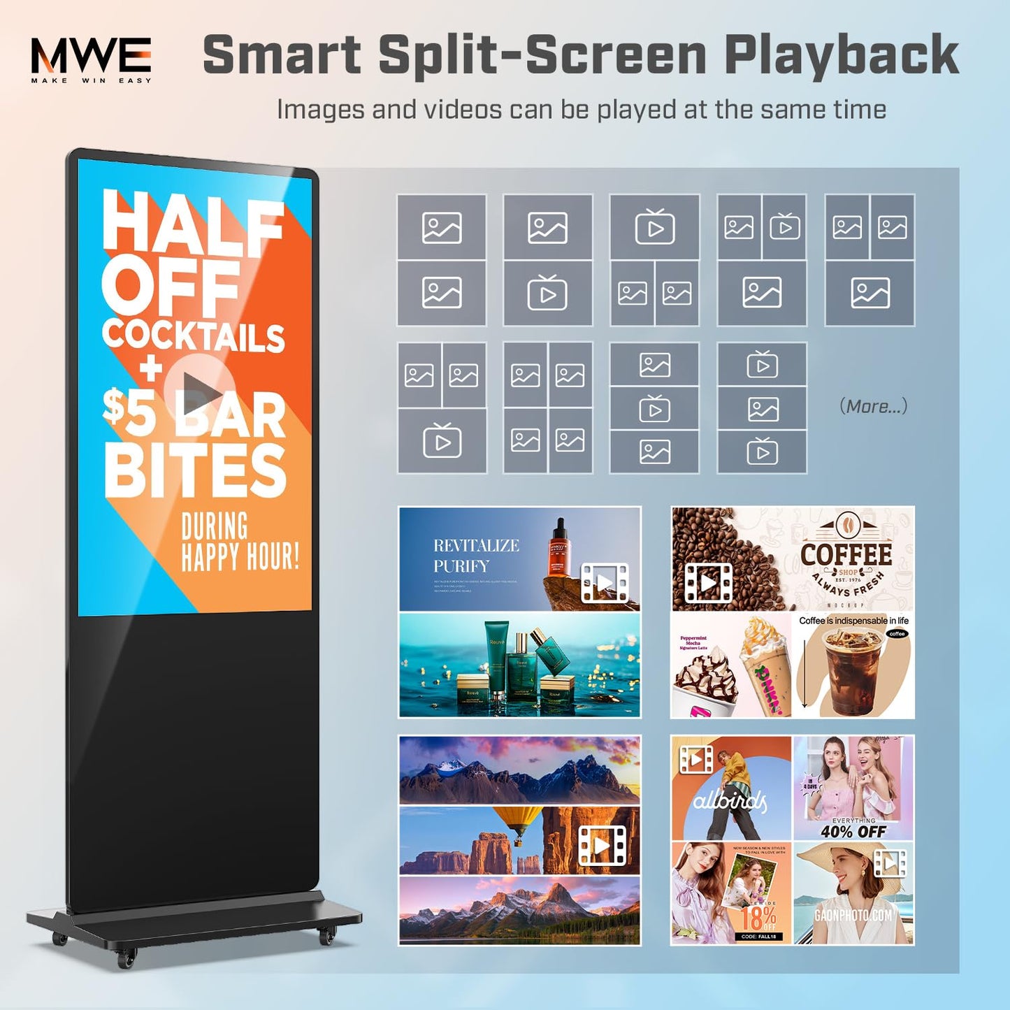QIXZOCV MWE 55 Inch 4K Touchscreen Kiosk, Indoor Floor Standing Digital Signage Displays, Advertising Display LCD Totem, Interactive Display Poster Android System with Auto Media Player