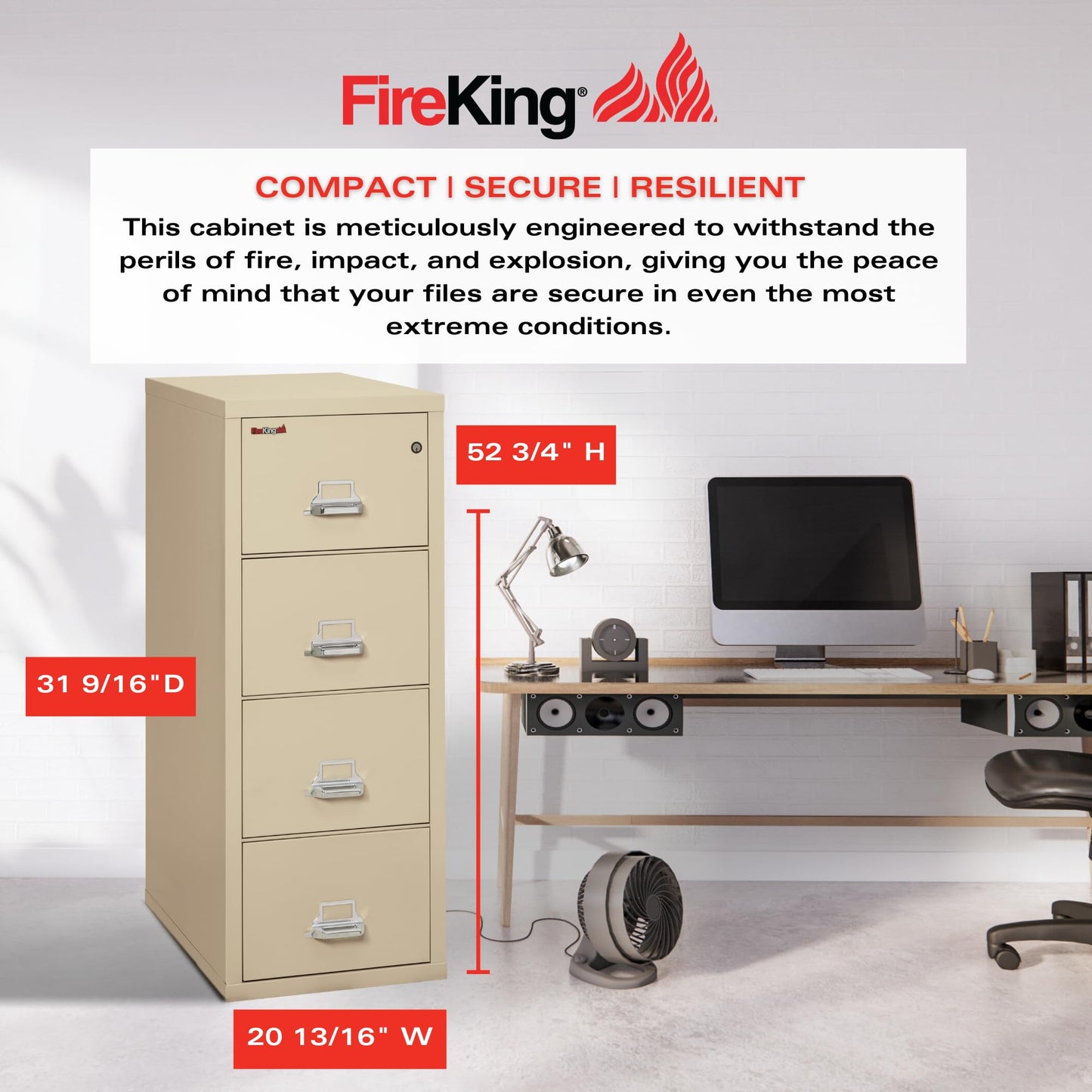FireKing Vertical 4 Drawer Legal Fire Safe File Cabinet with Key Lock, 1 Hour Fire Rated, UL Rated & Water Resistant Home Safe, Made in The USA, Parchment