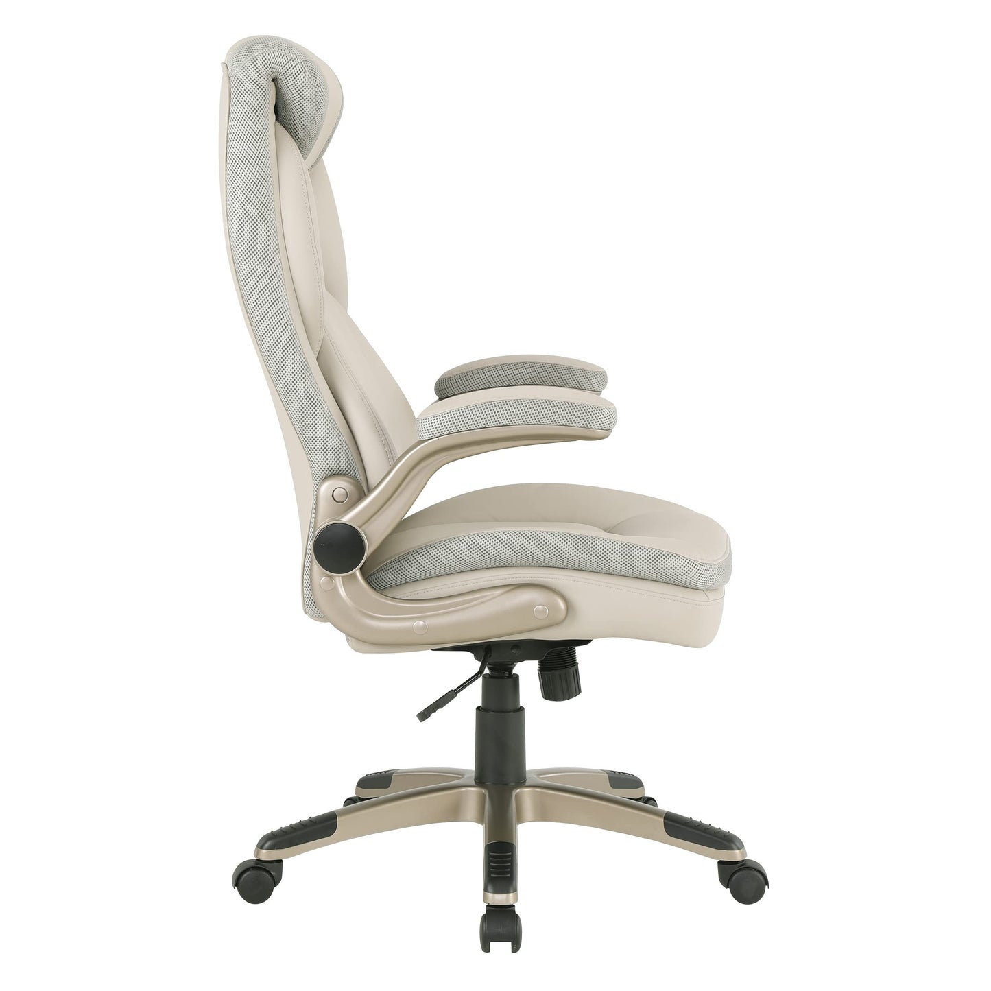 Office Star ECH Series Executive Bonded Leather Office Chair with Lumbar Support and Padded Height Adjustable Arms, Taupe with Cocoa Coated Nylon Base