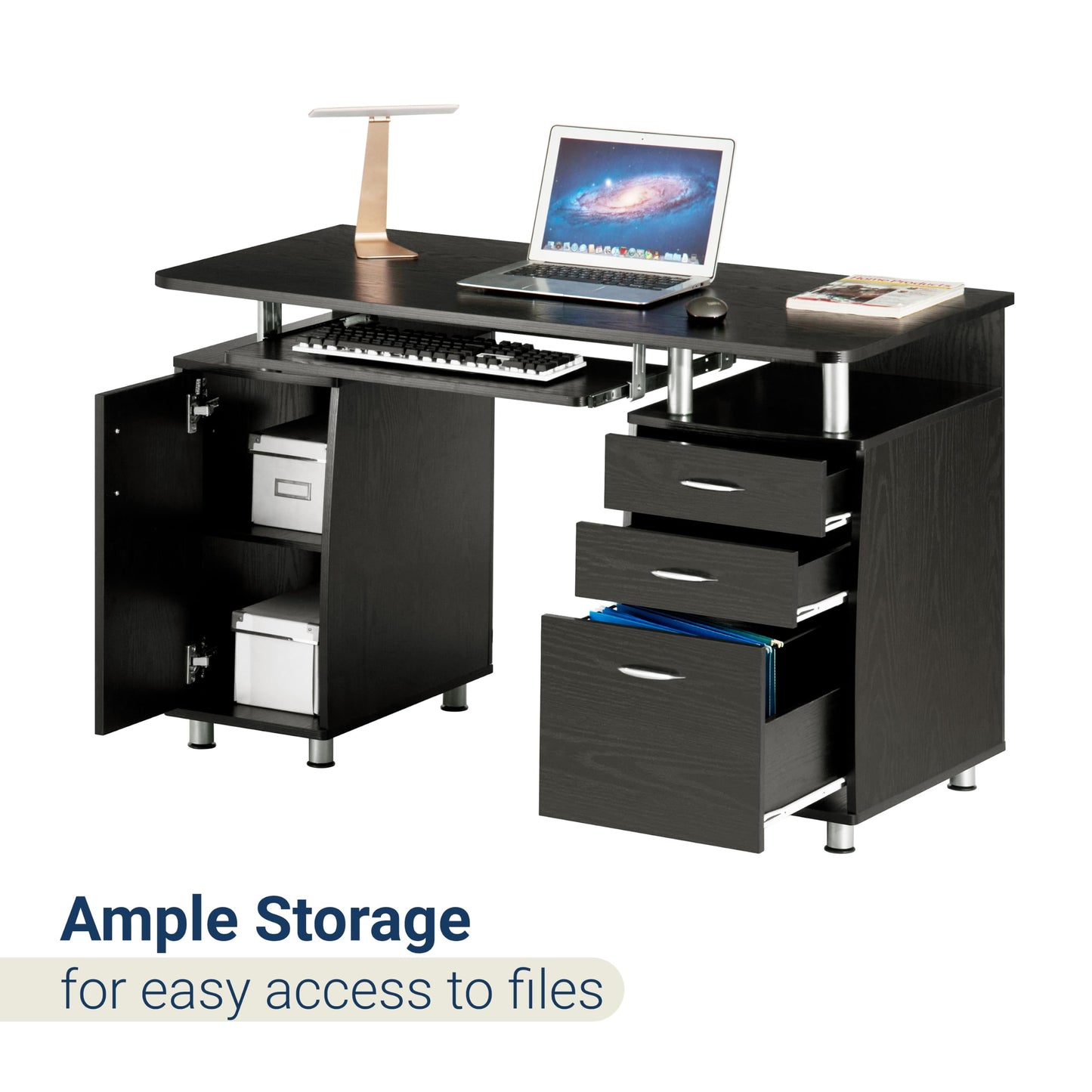 Techni Mobili 48''W Computer Desk with File Cabinet & Drawers, Espresso
