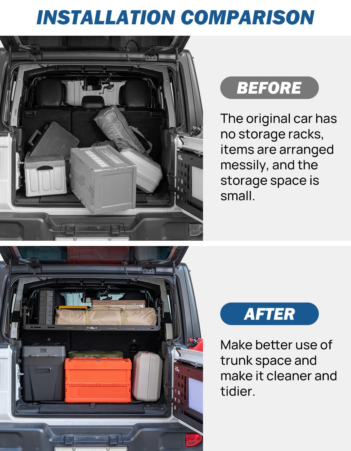 JOYTUTUS Rear Cargo Rack Basket Compatible with Wrangler JL 2018-2023 (Hard-Top Only, Not Fit 2024-2026), 350 LBS Adjustable Height Trunk Interior Luggage Basket Big Storage Carrier, Black