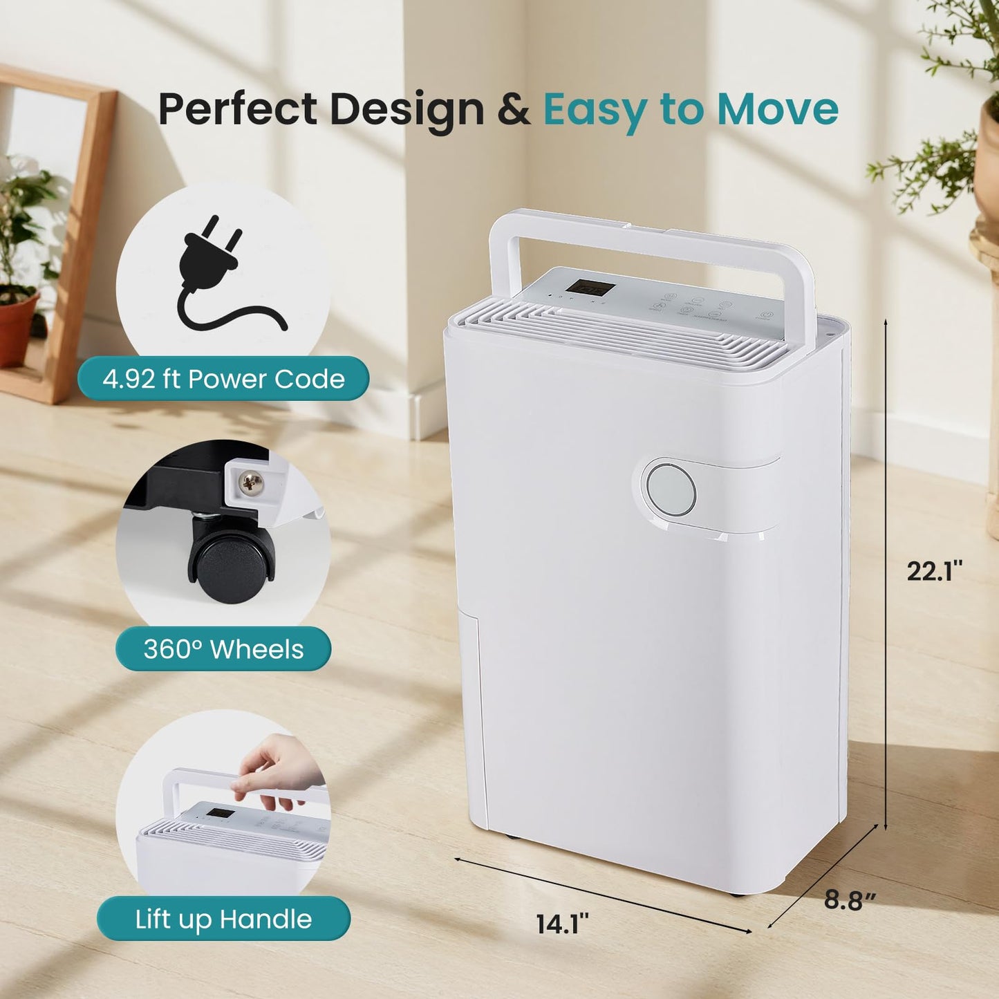 DUMOS 80Pints Dehumidifier with Drain Hose, Most Efficient Energy Star, 5,500 Sq.Ft Dehumidifier for Basement, 1.32 Gallon Tank 42dB, Smart Humidity Ring, Ideal Humidity Remover for Home & Bedroom