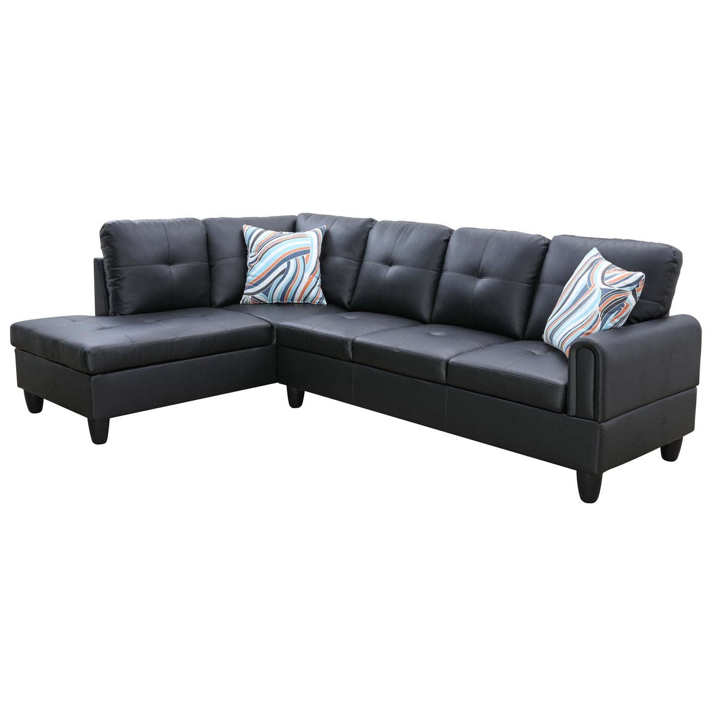 NicBex 2 Piece Set Modular Sectional Sofa,Modern Faux Leather Living Room Sofa Set,Sectional Sofa Set with Sofa and Chaise,Modular Sofa with Comfortable Wide Seats and Cushions,Ebony