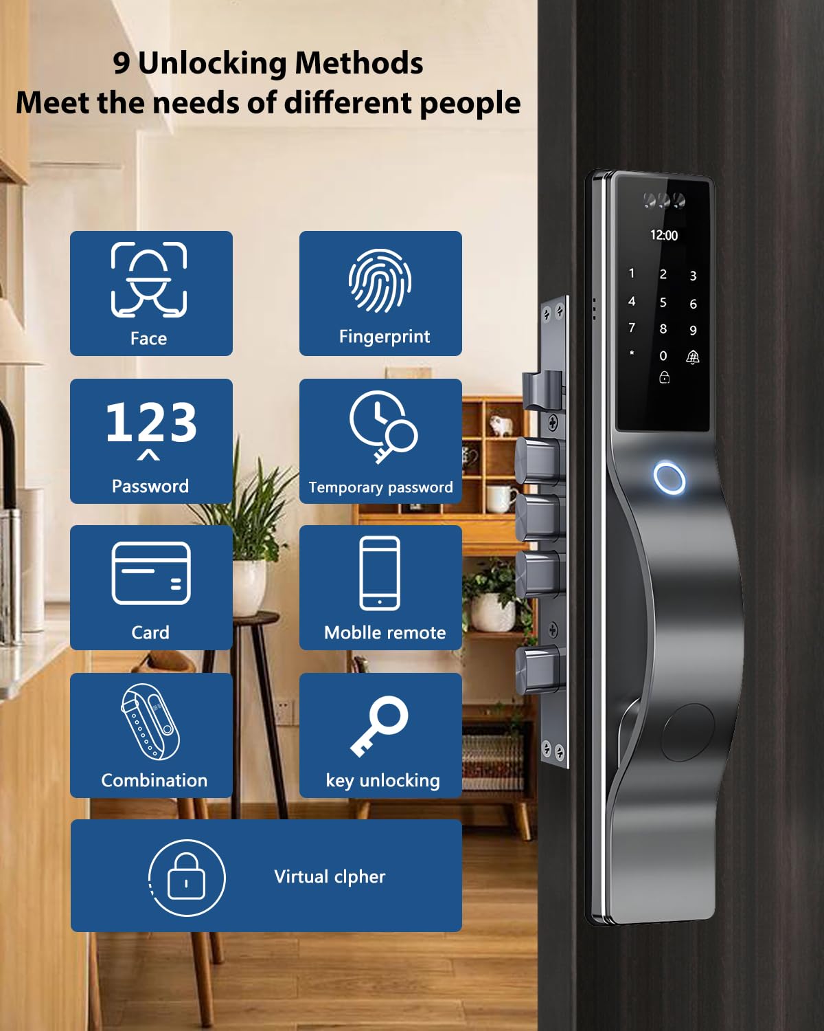 TianfuSpanda 3D Face Recognition Door Lock with Lockbody, Video Smart Lock with Camera&Doorbell, Front Door Keyless Entry Lock, WiFi&Tuya APP Control/Fingerprint/IC Card/Password/Keys