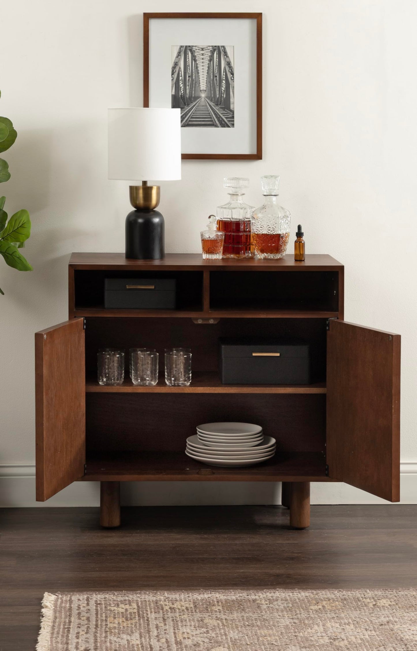 Kate and Laurel Cabernel Modern Two-Door Mango Wood Floor Storage Cabinet, 30 x 15 x 30, Walnut Brown, Living Room TV Stand with Arches for Use as Sideboard Buffet Cabinet or Bar Storage Buffet