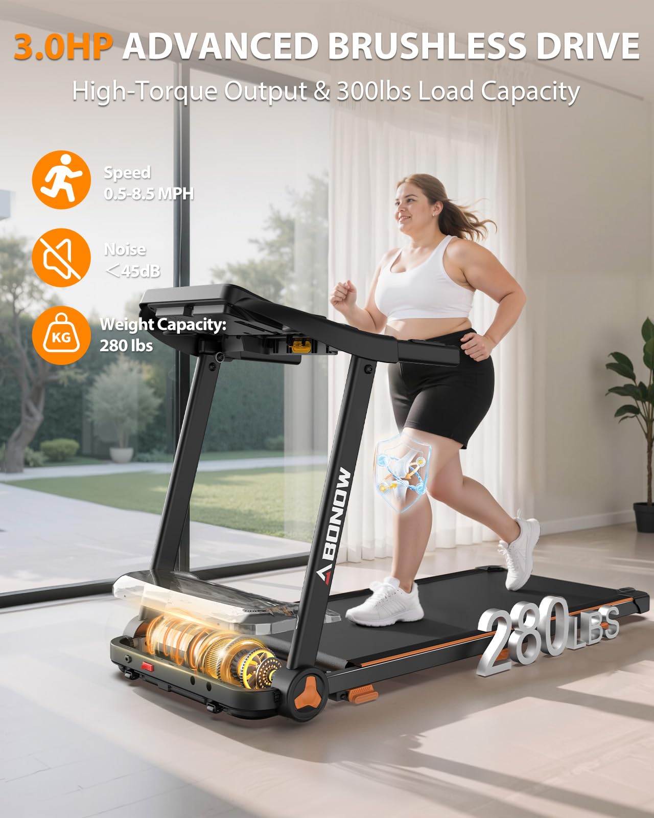 Foldable Treadmill for Home with Incline - Extra Large Dual LED Screen, 8.5MPH Max Speed, Bluetooth Speaker, 280LBS Capacity, 3HP Home Office Treadmills for Running Jogging Walking