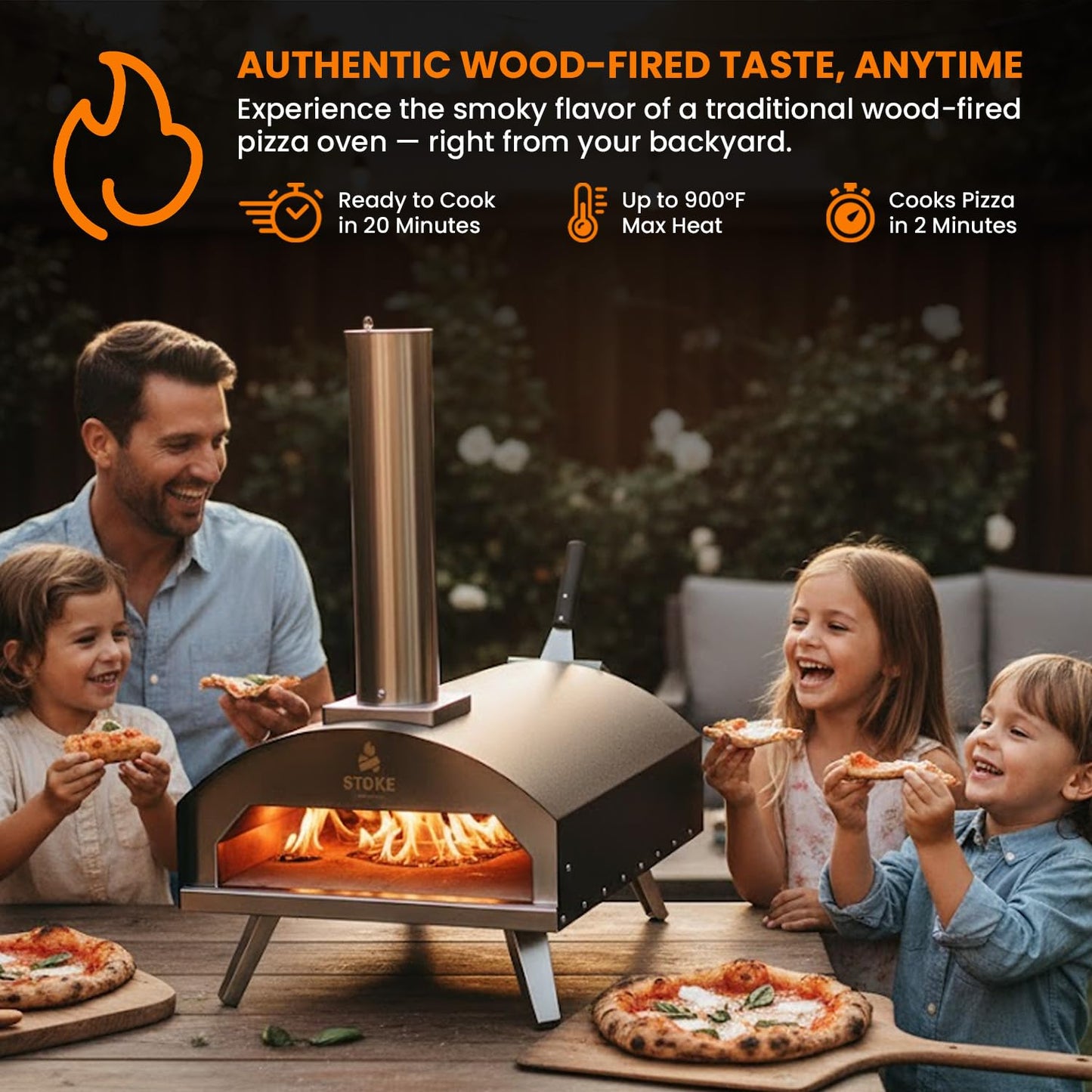 Stoke 13-Inch Wood Pizza Oven With Gas Burner, Peel, Rain Cover, and Cutter Included for Backyard, Camping, or Tailgating