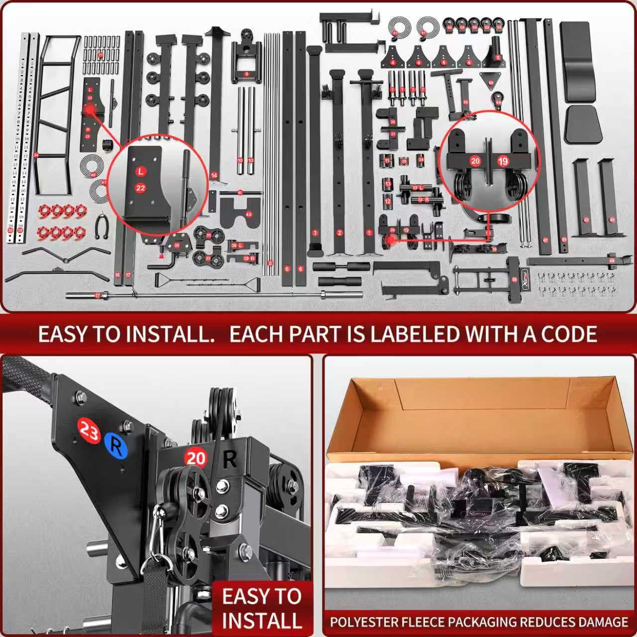 Smith Machine with Cable Crossover System, Multi-Function Squat Rack Power Cage for Home Gym, Power Rack and Packages (Black, L07-Smith Machine)