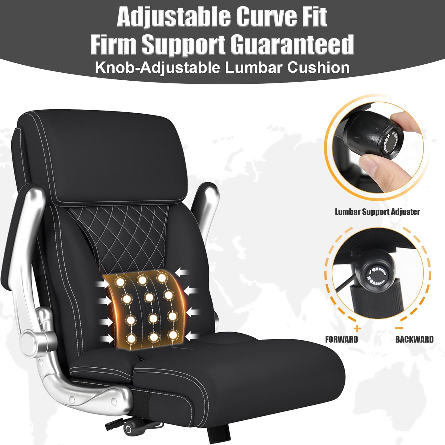 Ergonomic Leather Office Chair with Adjustable Lumbar Support, Flip-Up Armrests Desk Computer Chair, Swivel PC Chair with Rocking Function