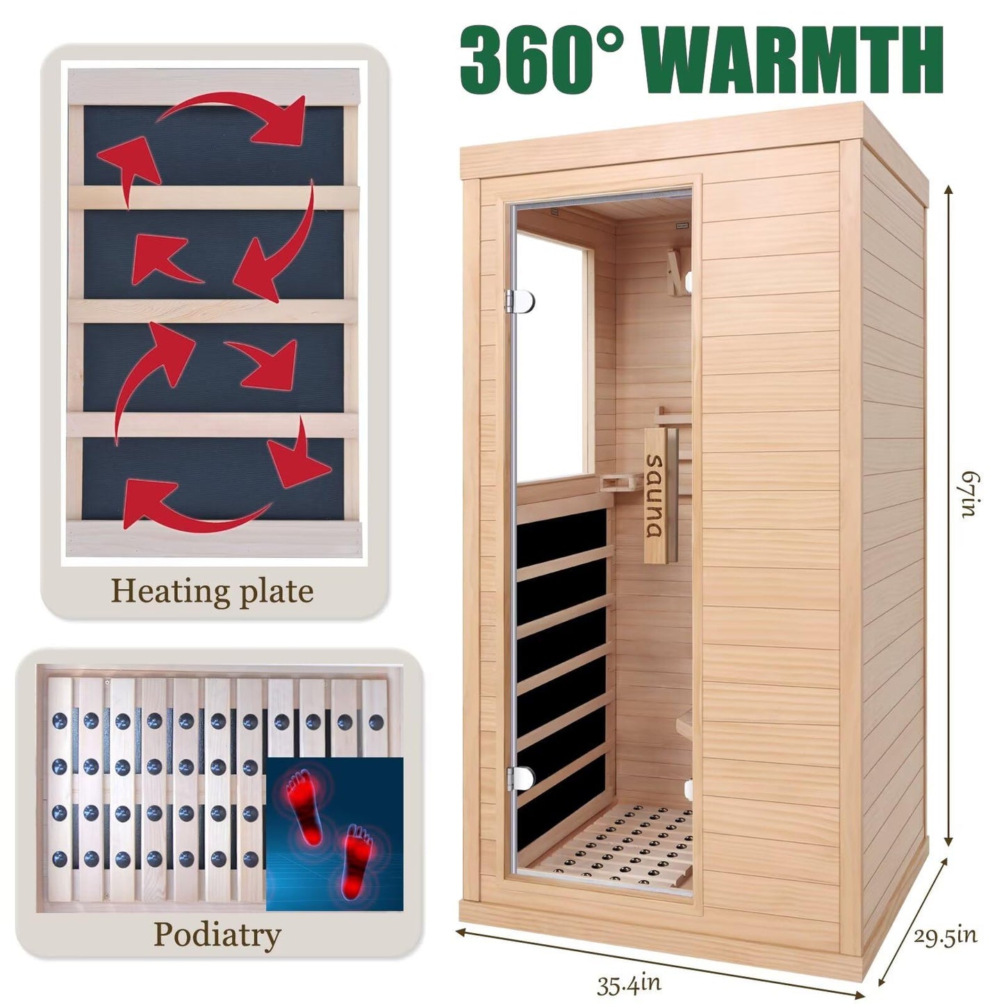 1350W Far Infrared Sauna Room for Home, Low EMF Fast Heating Canadian Hemlock Wood Sauna,Color Changing Sauna Light, Bluetooth Speakers, Modular Design