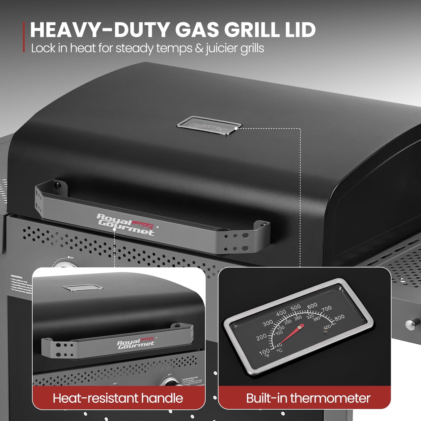 Royal Gourmet GL3001 3-Burner Gas Grill with Pegboard, 420 Sq. In. Cooking Area, 19,500 BTU, Foldable Side Shelves with Hooks, Two Large Wheels, Ideal for Backyard and Patio, Black & Cool Gray