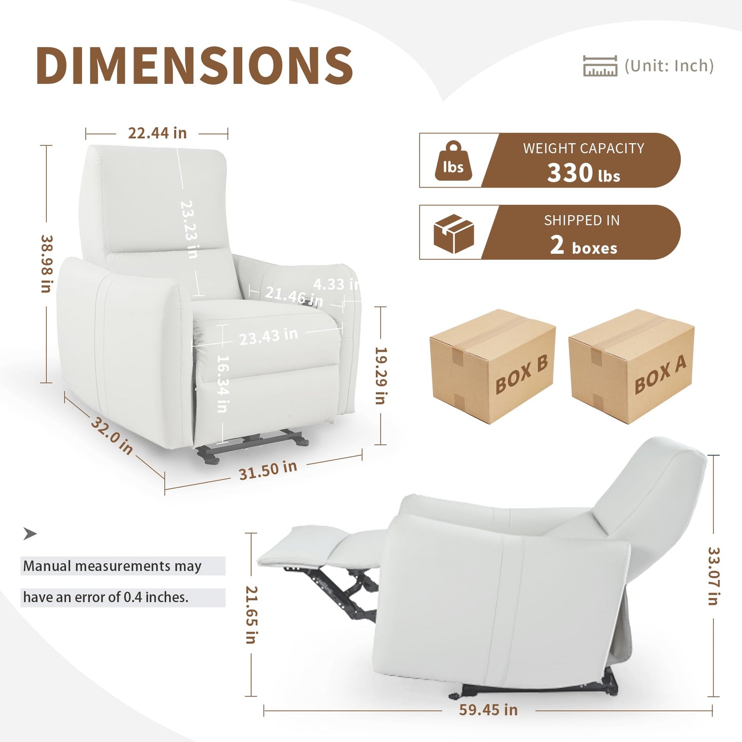 KEIKI Wall Hugger Recliner,Power Recliner Chair, Electric Recliner, Individual Seat Home Theater Recliner Chair, Electric Glider Reclining Sofa with USB Port for Bedroom, Apartment, Light Gray