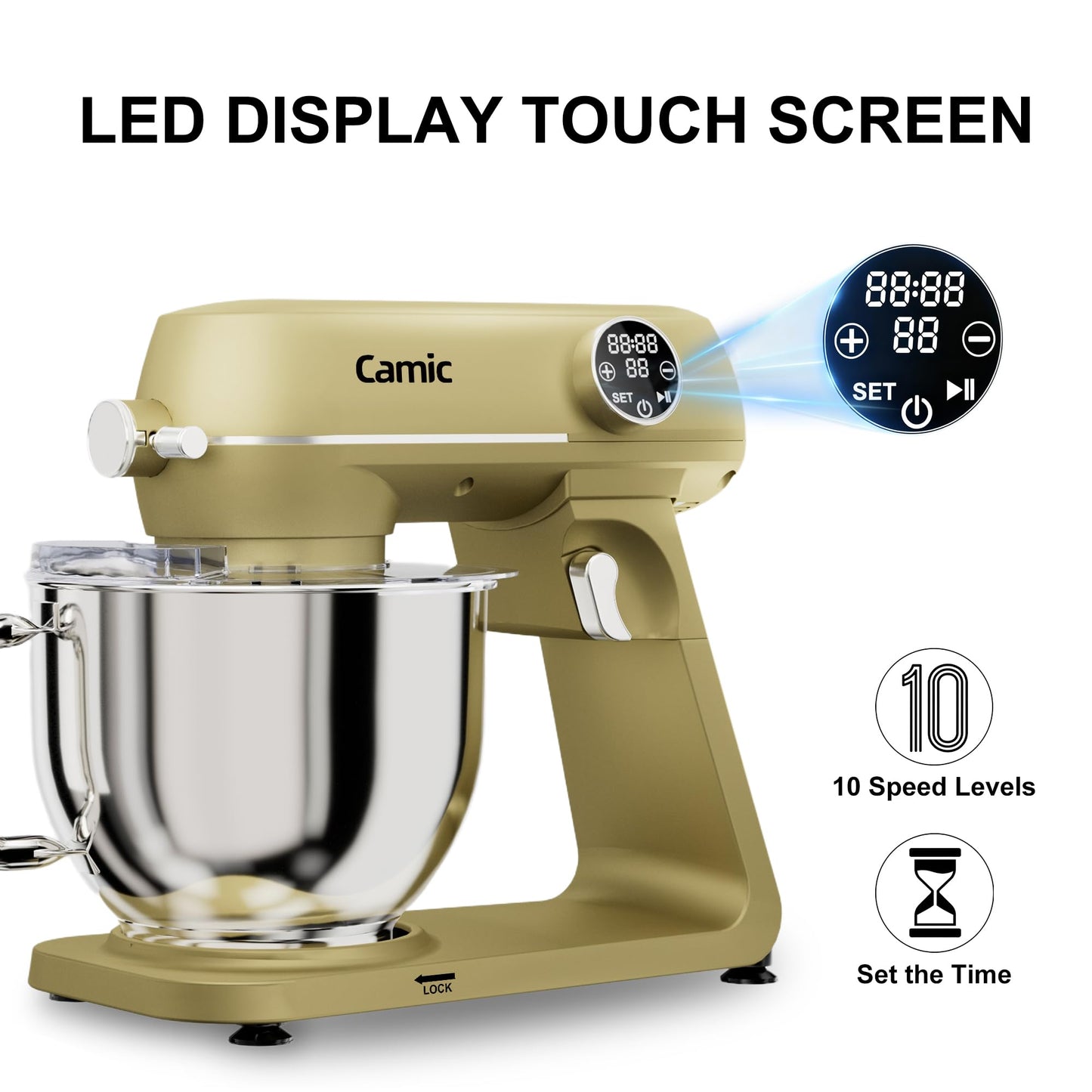 8.45 QT All Metal Stand Mixer,10 Speed Large Capacity Kitchen Mixer with Digital Timer & Tilt-Head, Electric Mixer with Whisk Dough Hook Mixing Beater for Baking,Cakes,Cookie,Bread,Salad (Champagne)