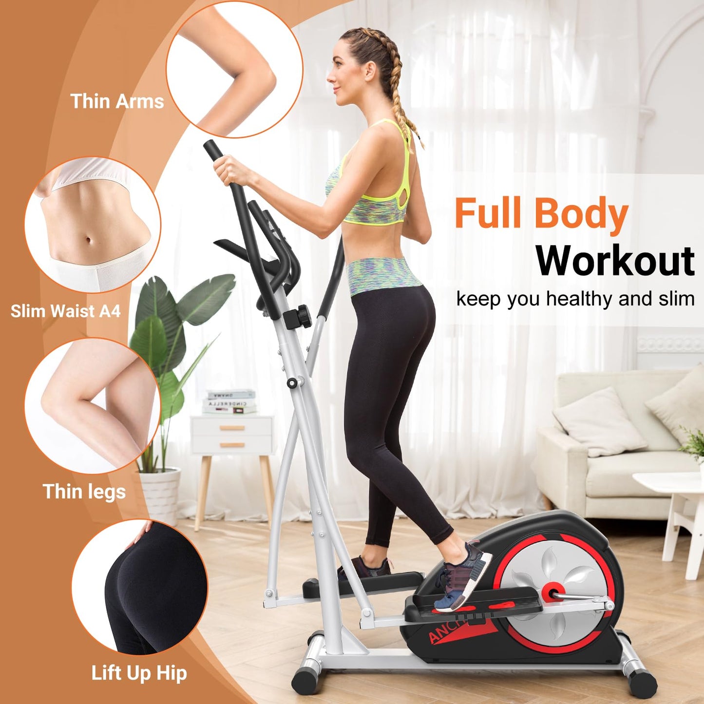 ANCHEER Elliptical Exercise Machine, Elliptical Trainer for Home Gym, Exercise Equipment 500Lbs Max Weight, Ultra-Silent Elliptical Machine, with Pulse Rate Grips, LCD & Smooth Resistance Levels