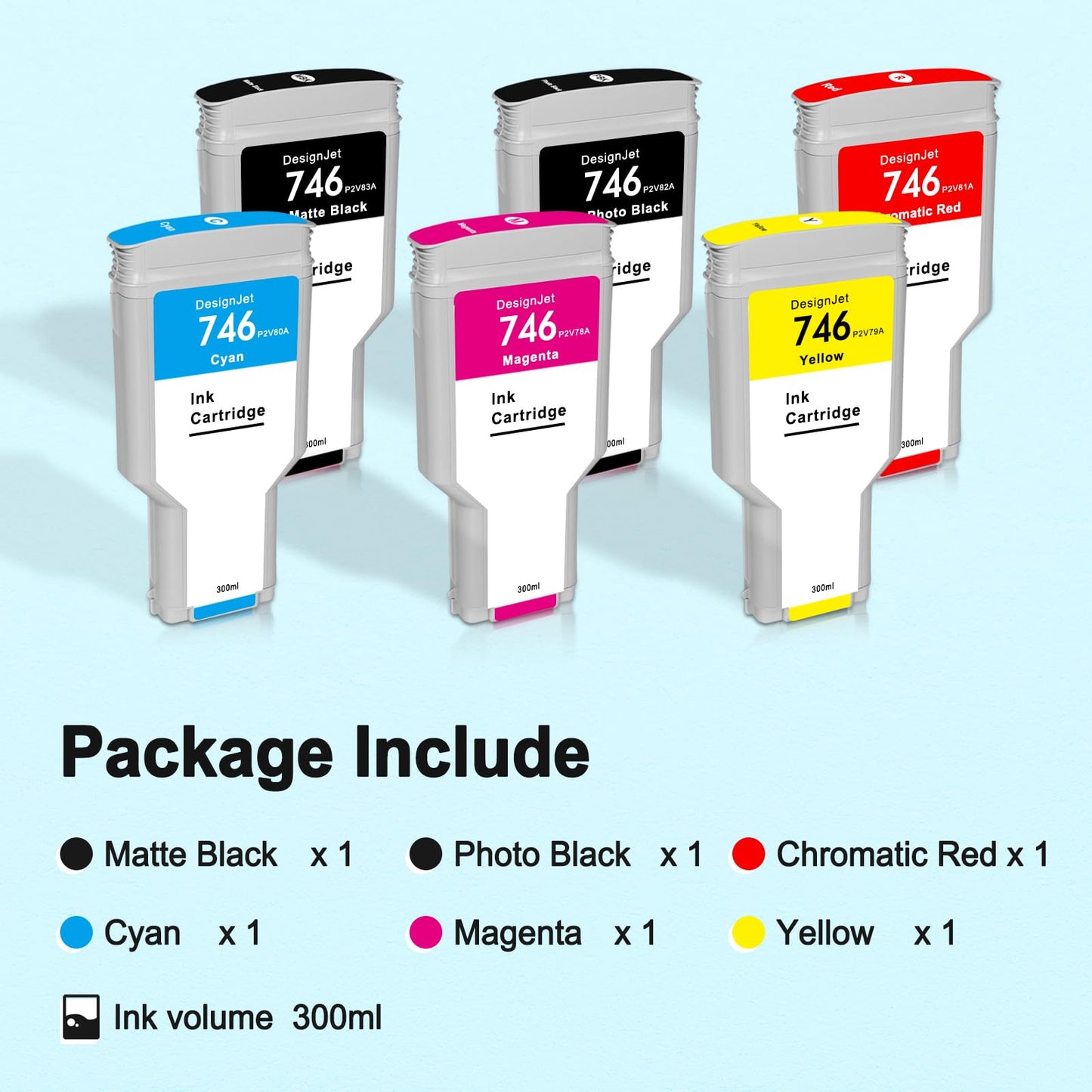 KSUMEI KSMEI 746 Ink Cartridge HP 746 Ink Compatible for DesignJet Z6 & Z9+ Larget Format Printer P2V82A P2V83A P2V80A P2V78A P2V79A (6 Pack, 300ml)