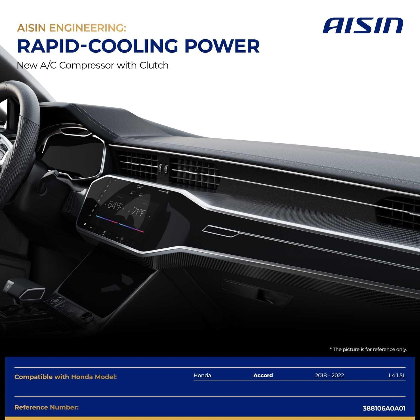 AISIN AFTERMARKET ACCH-01004 Air Conditioner AC Compressor - Compatible with Honda Accord 2018-2022 1.5L - with 7-Pulley Groove, with Clutch