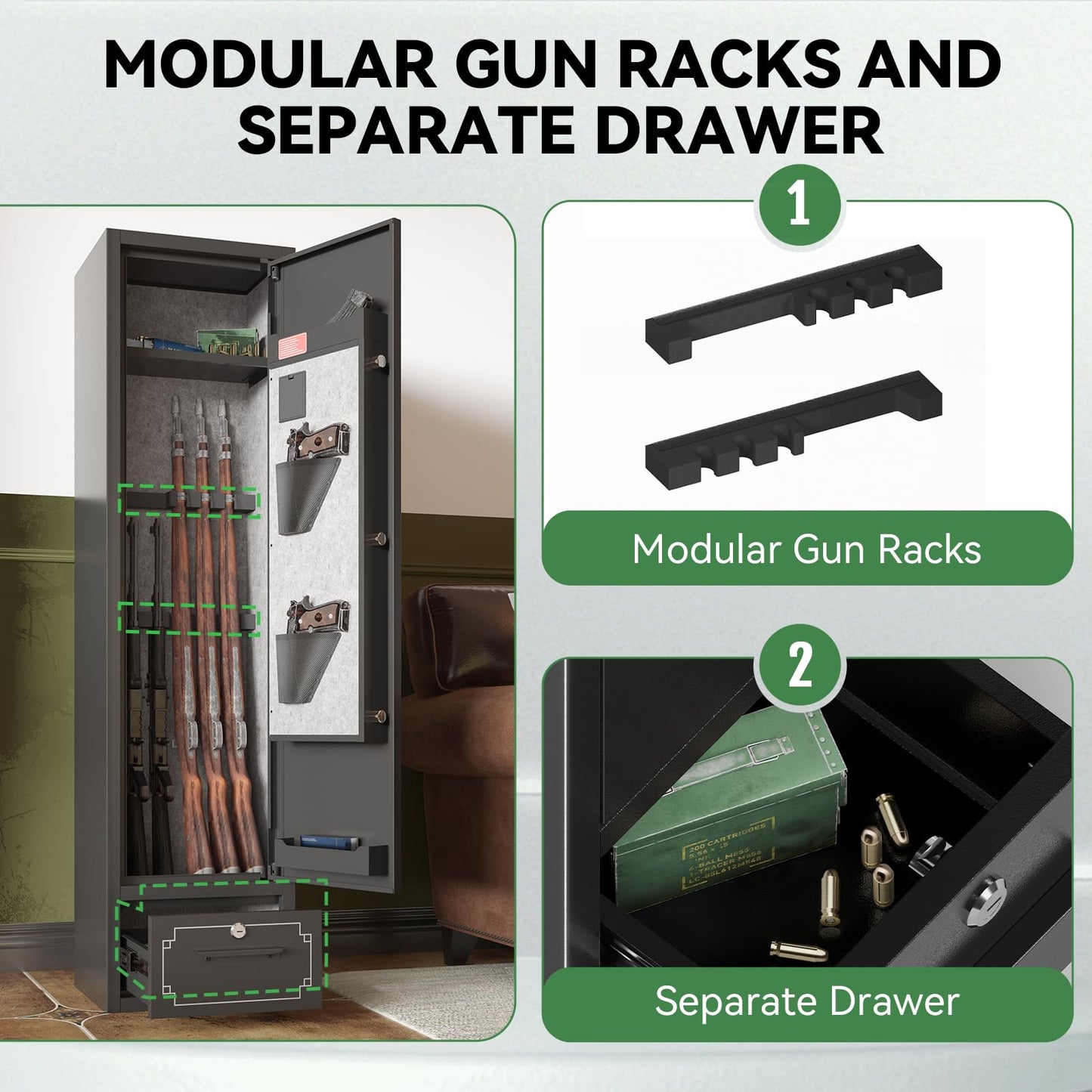 8-10 Large Gun Safe - Gun Safe for Rifles and Pistols Long Rifle Safes Quick Access Gun Cabinet for Shotguns With Drawe Removable Storage Shelf Gun Rack