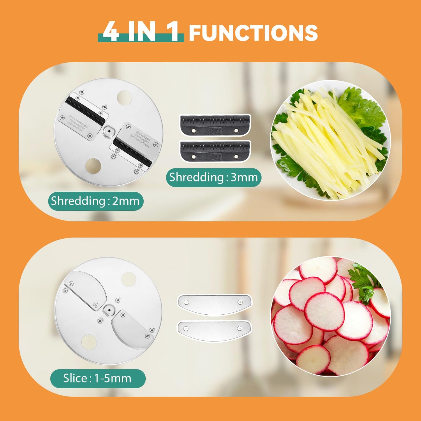 Newhai Upgraded 4 In 1 Electric Vegetable Dicer Slicer Shredder Strip Cutter Commercial Vegetable & Fruit Chopper Multifunctional Automatic Veggie Cutter for Onion Potato Cabbage Lemon, 200W, 110V