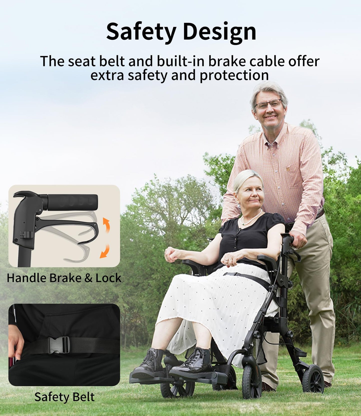 VOCIC Rollator-Walkers-for-Seniors-with-Seat, Walker Wheelchair Combo, Transport-Wheelchair-Lightweight-Foldable, Adult Walkers All Terrain, 2 in 1 Rolling Walker Chair with Brakes & Pouch