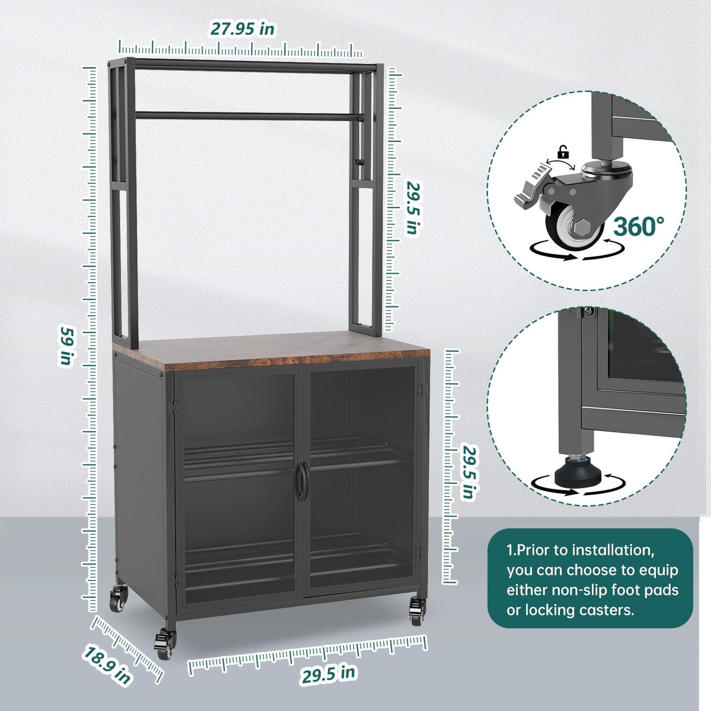MASHELLY 3D Printer Stand with Filament Storage, 29.5" x 18.9" Dustproof and Moisture-Proof Heavy Duty Large 3D Printer Table Cart with 360°Rolling & Cabinet for Workshop Studio Office (Rustic Brown)