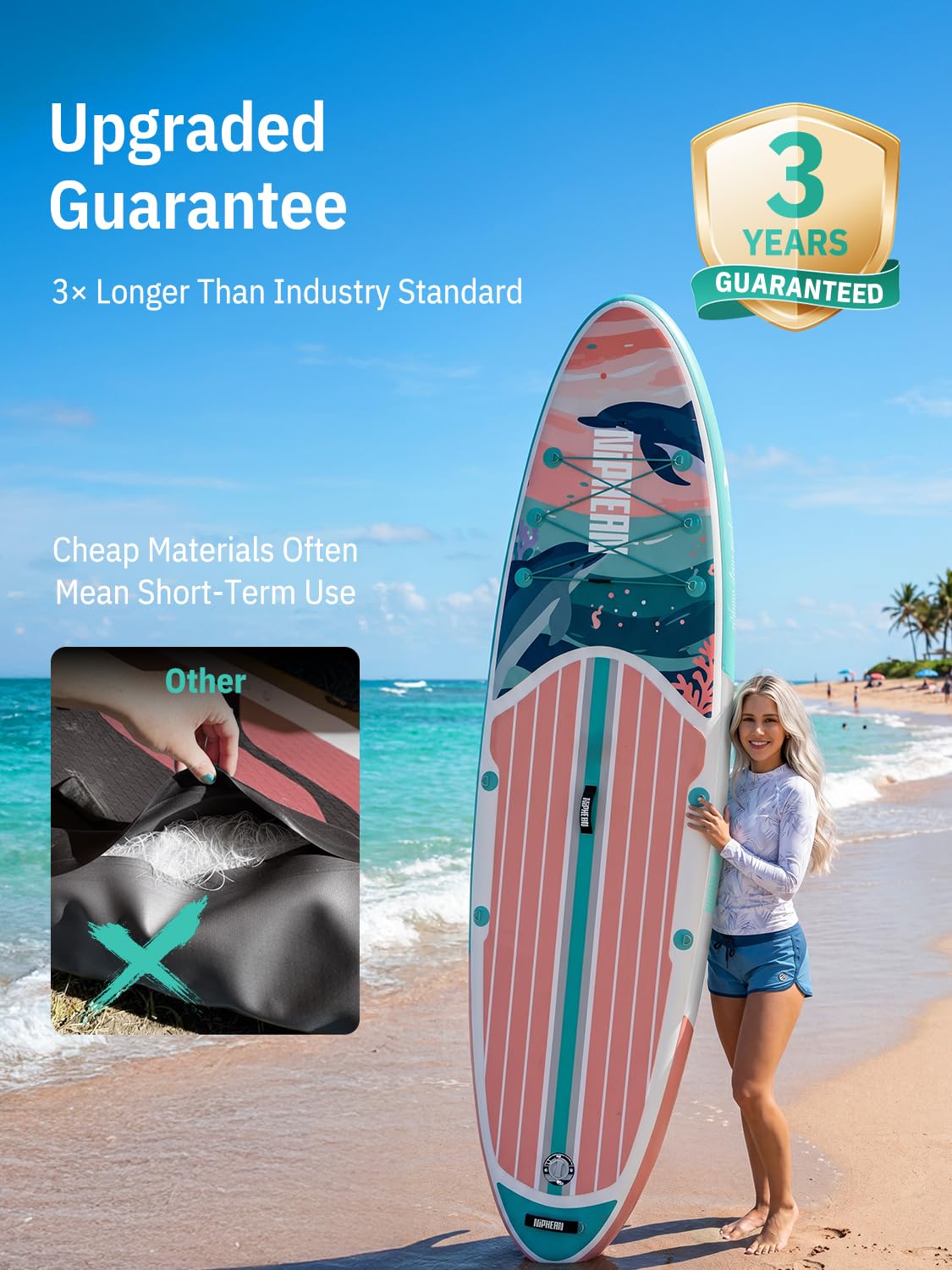Niphean Inflatable Stand Up Paddle Board with SUP Accessories, Anti-Slip EVA Deck, 10’6’’ Inflatable Paddle Boards for Adults & Youth of All Skill Levels (Dolphin Dreamscape)