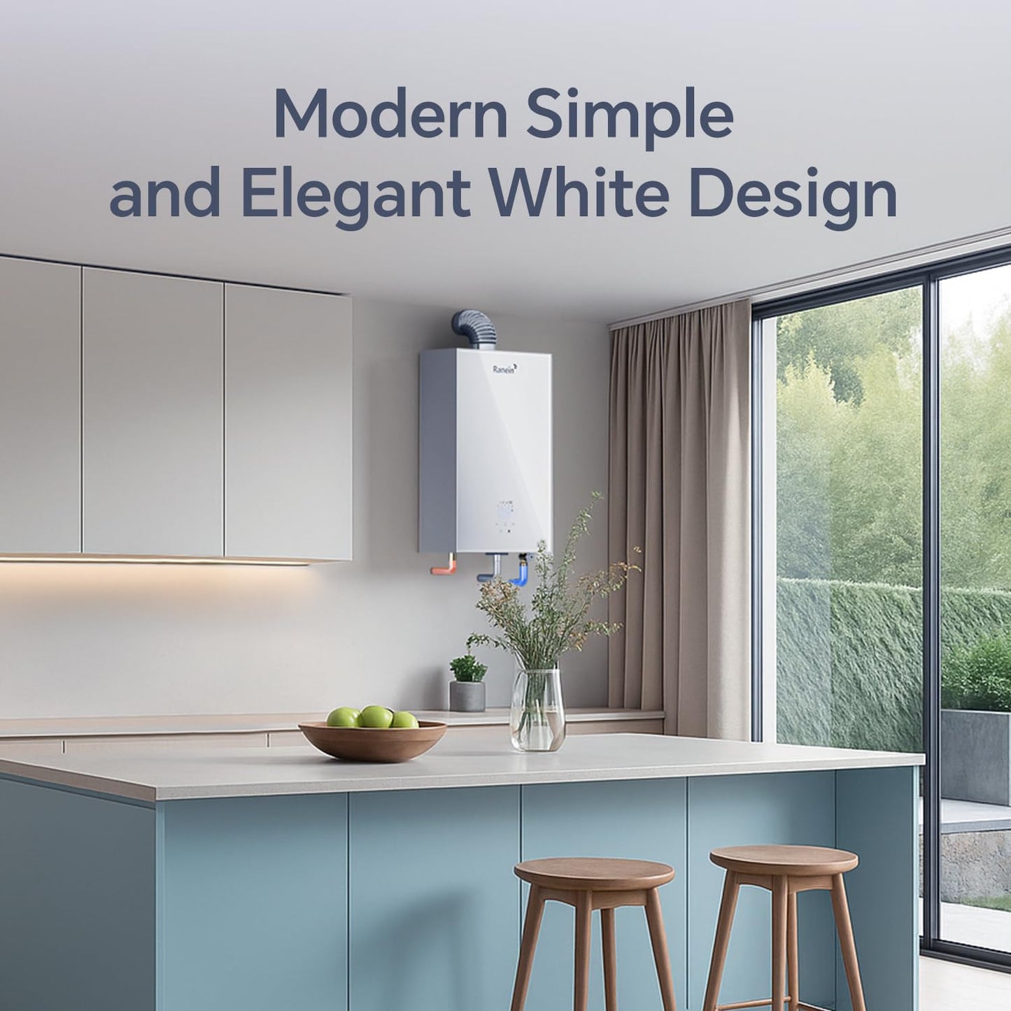 GEN II Ranein Natural Gas Tankless Water Heater, 4.76 GPM, 116,000 BTU Glass Panel Design Indoor On Demand Instant Hot Water Heater with LED Temperature Control Panel