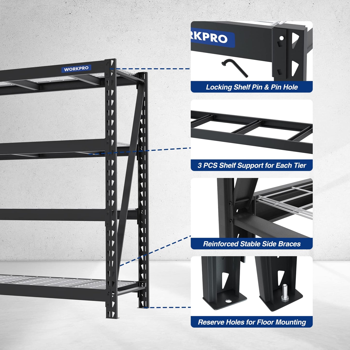 WORKPRO Heavy Duty Metal Garage Shelving, 68"W x 24"D x 65"H, 7200 LBS Load