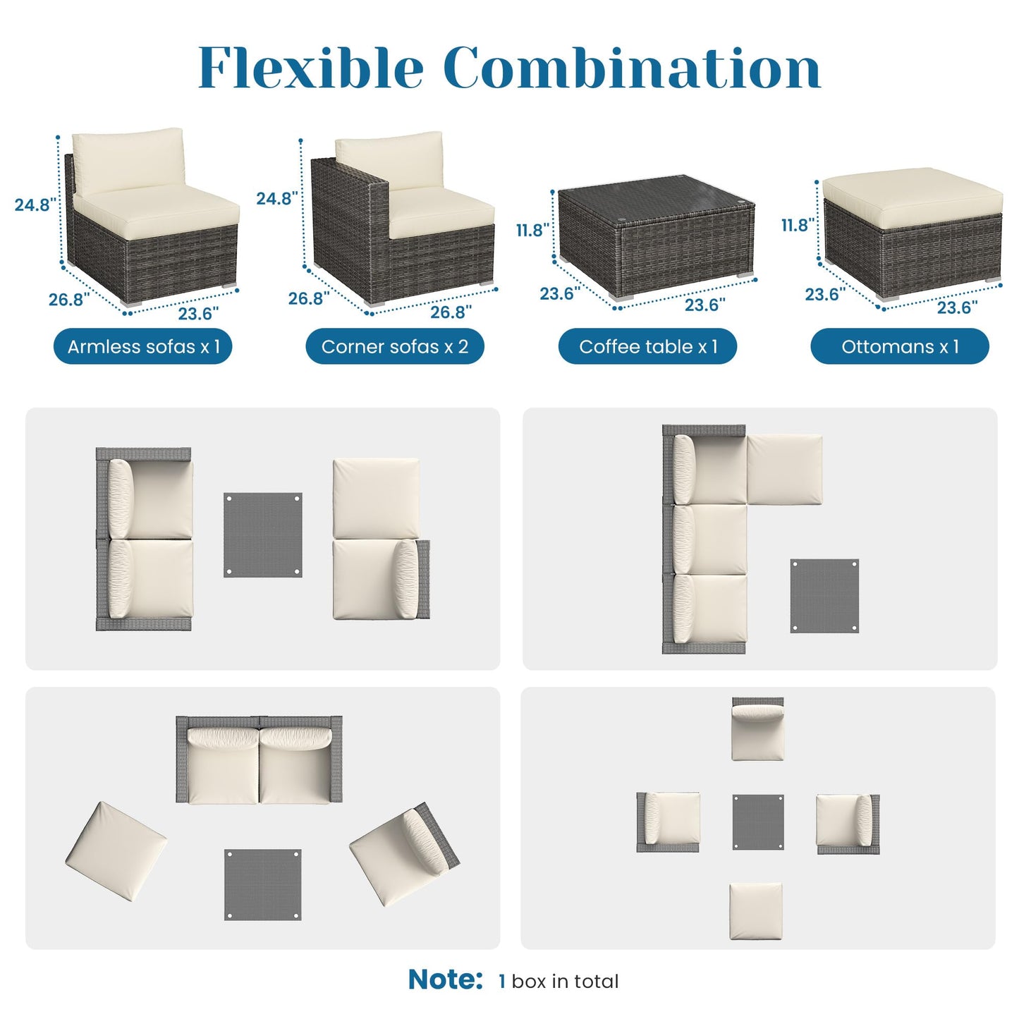5 Pieces Outdoor Patio Furniture Set, Patio Sectional Furniture Set, All-Weather Wicker Rattan Patio Conversation Set with Washable Thick Cushions and Coffee Table, Outdoor Patio Sofa Couch Set, Beige