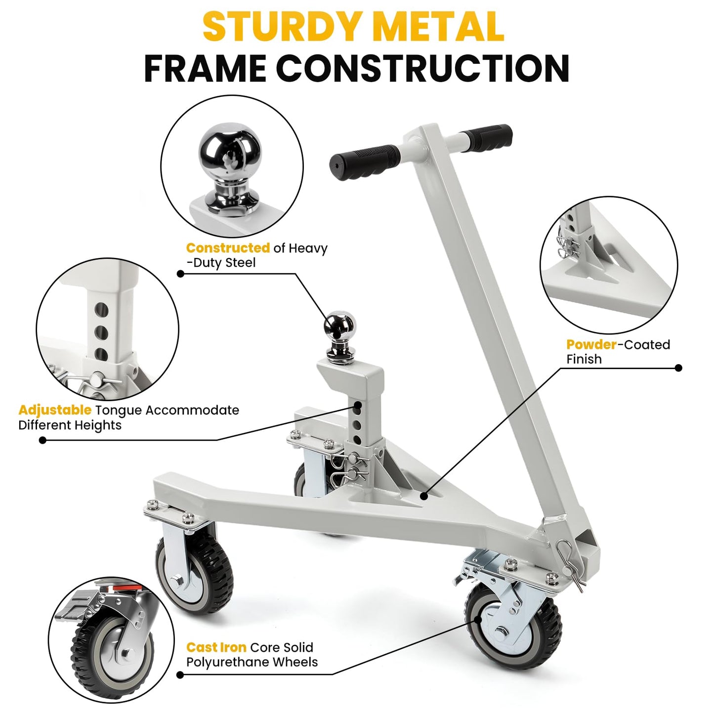 Heavy-Duty Trailer Dolly – 20,000 lbs Load, 3,500 lbs Tongue Weight, 360° Swivel Wheels with Brake, 2" & 2-5/16" Hitch Balls, Manual Trailer Mover for RV, Boat, Camper, Jet Ski, Motorcycle