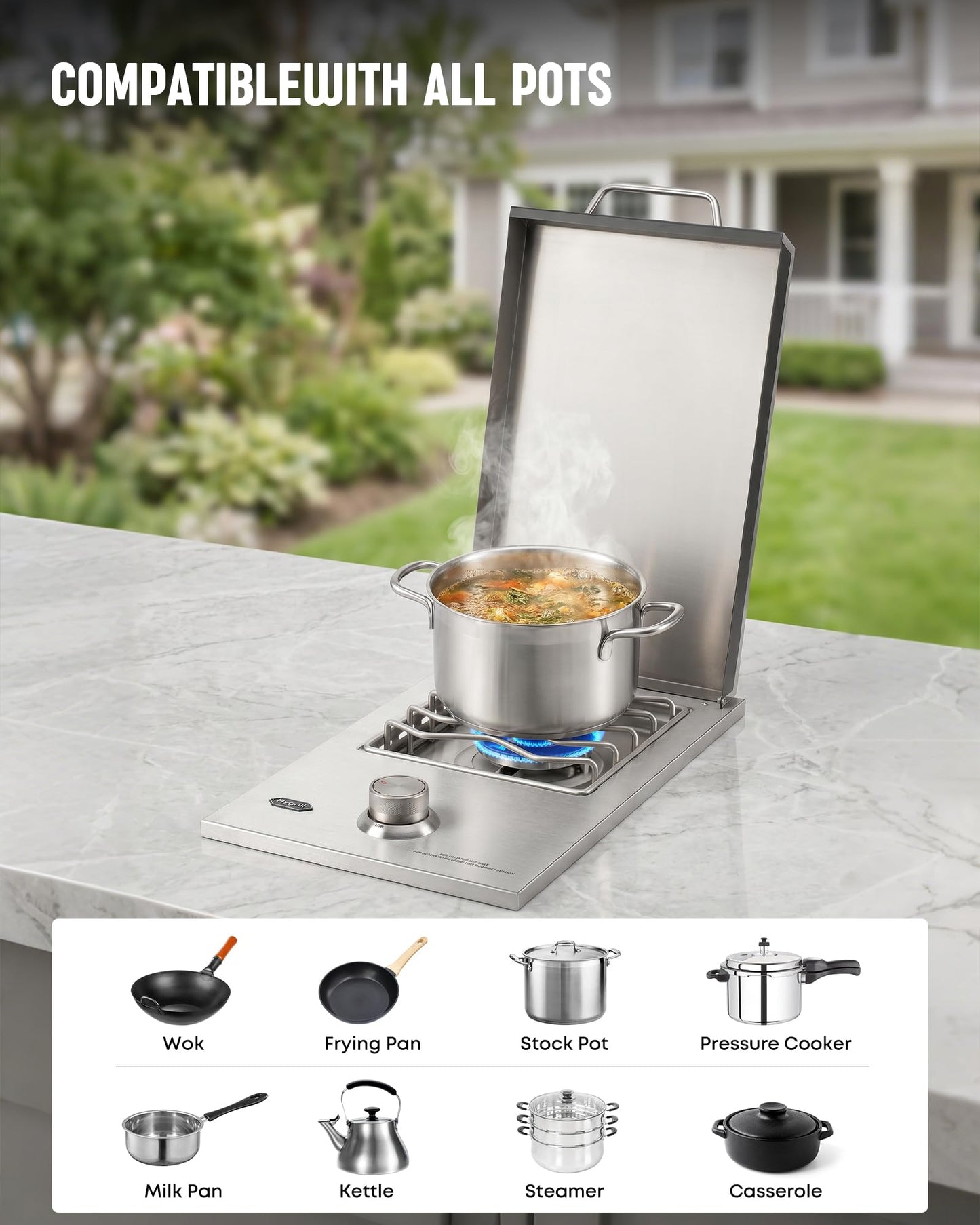 Stanbroil Hygrill Built-in Side Burner for BBQ Grill Island, Natural Gas for Outdoor Kitchen, 12,000BTU, Black