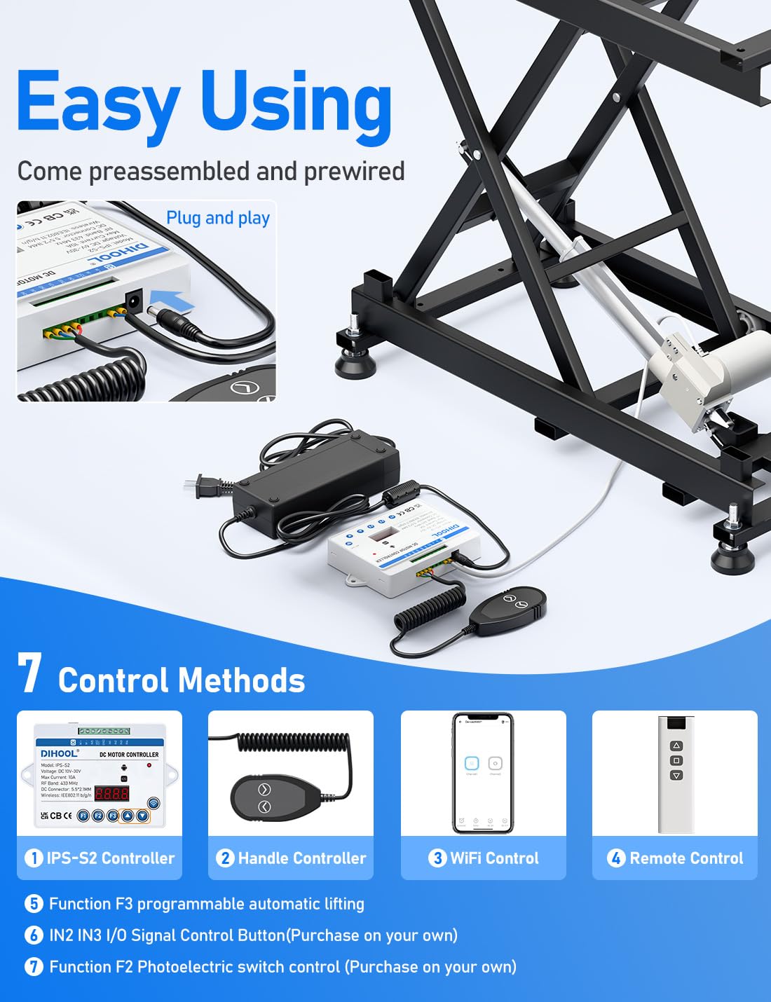 DIHOOL Electric Scissor Lift Table, 440Lbs Capacity, 8.07"-26.97" Height Adjustable Lifting Platform, Super Quiet with Remote & WiFi Control, Obstruction Detection, AC/DC Power for Home/Industrial Use