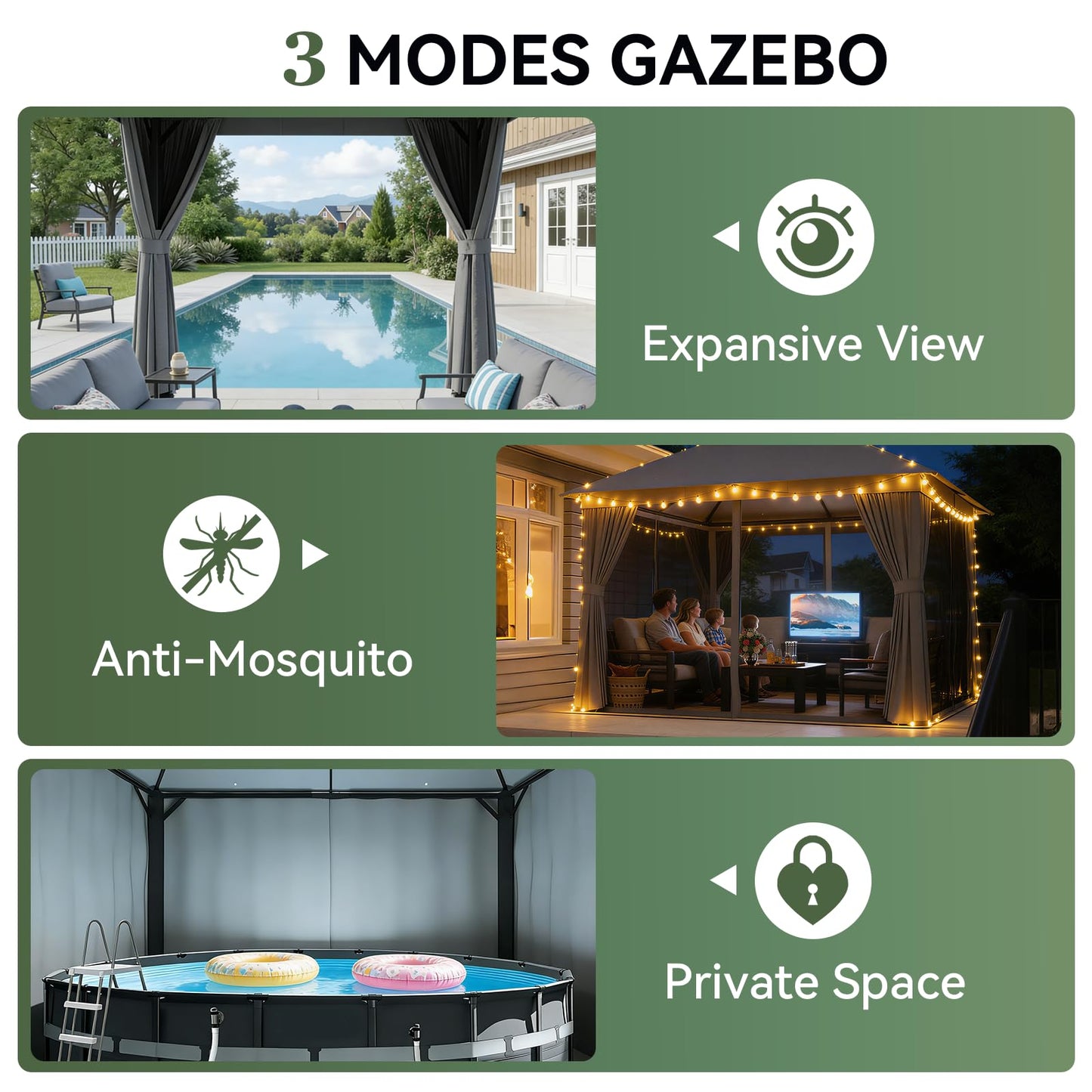 Aoxun 12'x10' Outdoor Gazebo, 50mm Heavy-Duty Steel Frame Double Roof Canopy, Waterproof Polyester Patio Pavilion with Curtains and Netting for Backyard Garden, Dark Gray