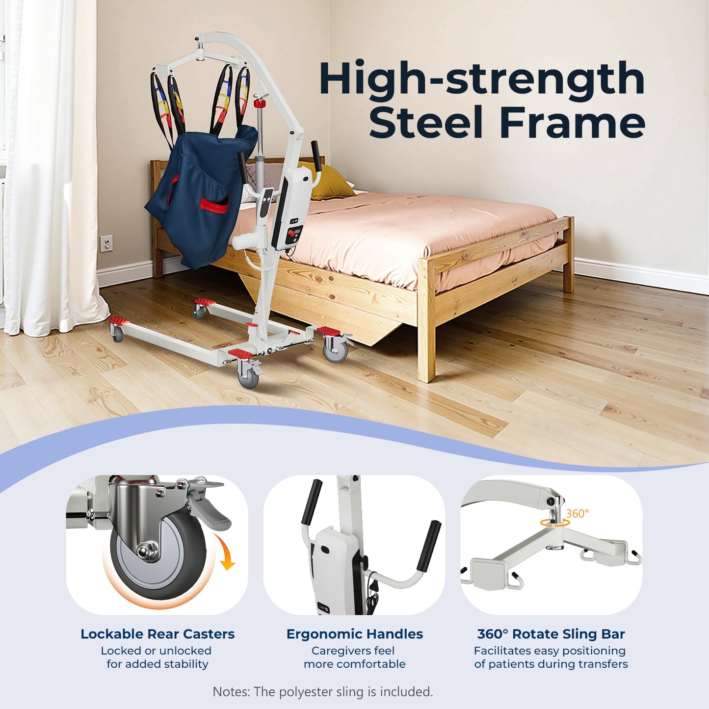 Kindtobest Electric Patient Lift for Home Use, Unfoldable Cordless Rechargeable Transfer Lift Device with Sling, 400 lbs Weight Capacity, Mobility Aid for Seniors, Disabled Individuals
